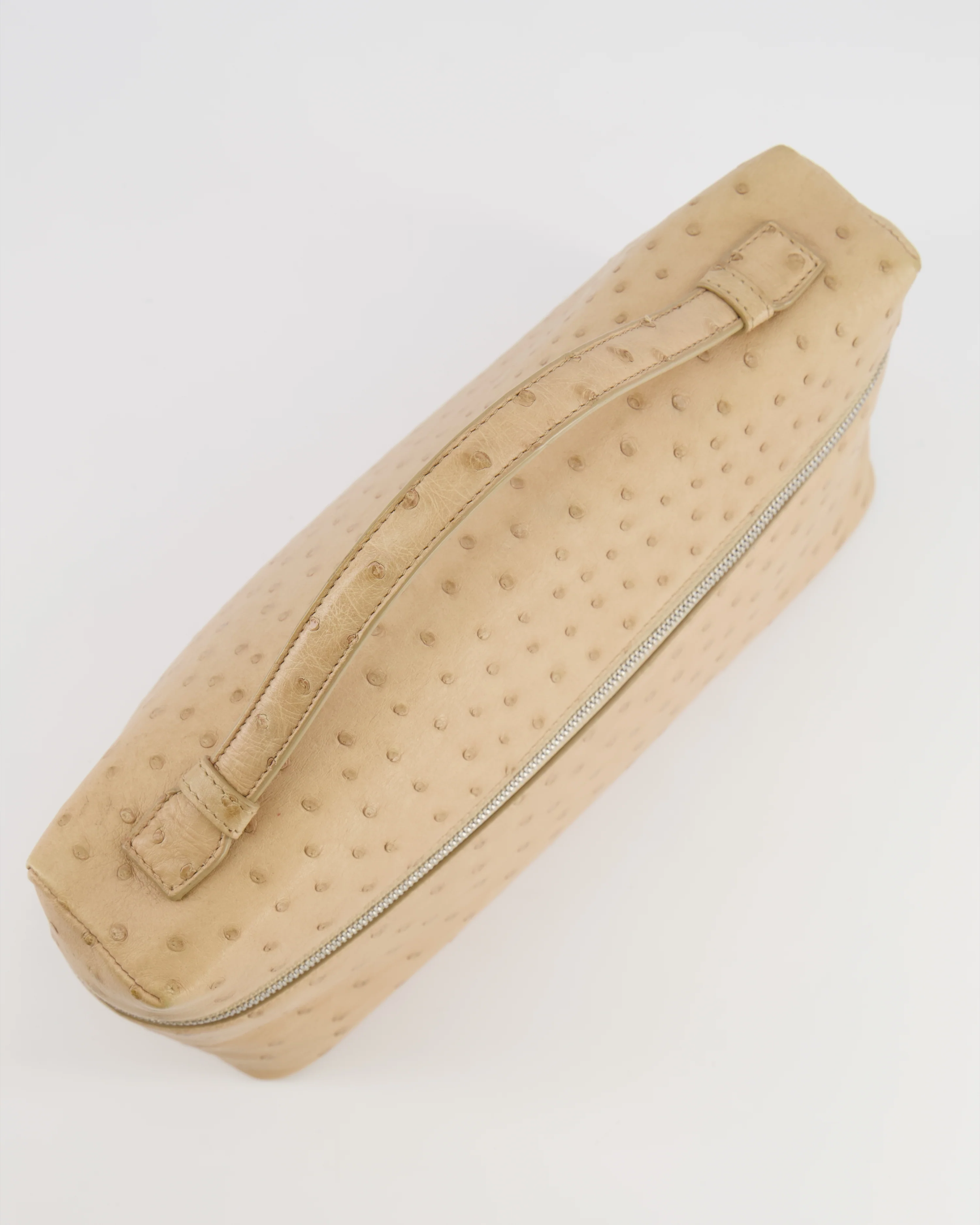 Loro Piana Extra Pocket L27 Pouch Bag in Beige Ostrich Leather with Silver Hardware - Image 15