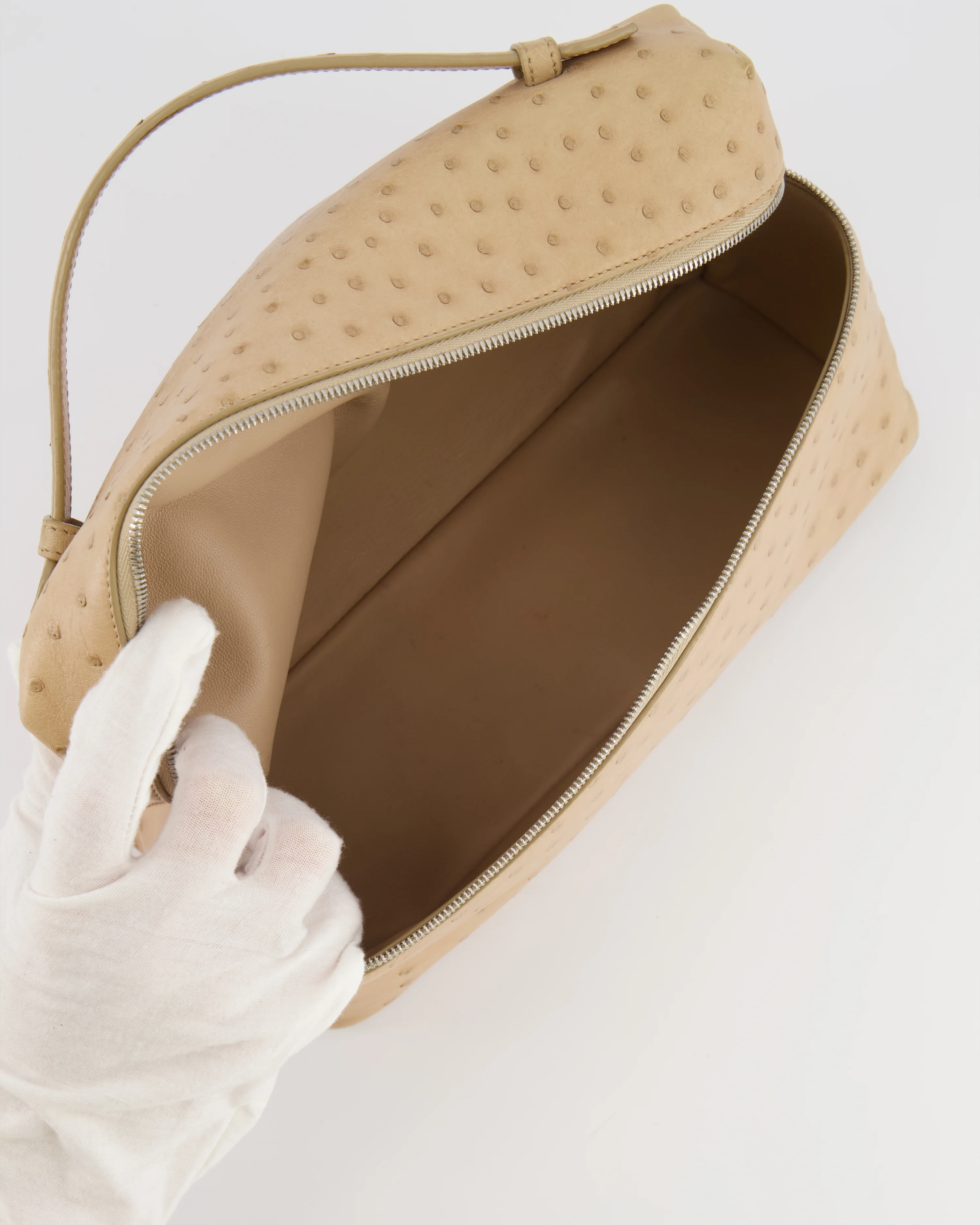 Loro Piana Extra Pocket L27 Pouch Bag in Beige Ostrich Leather with Silver Hardware - Image 16