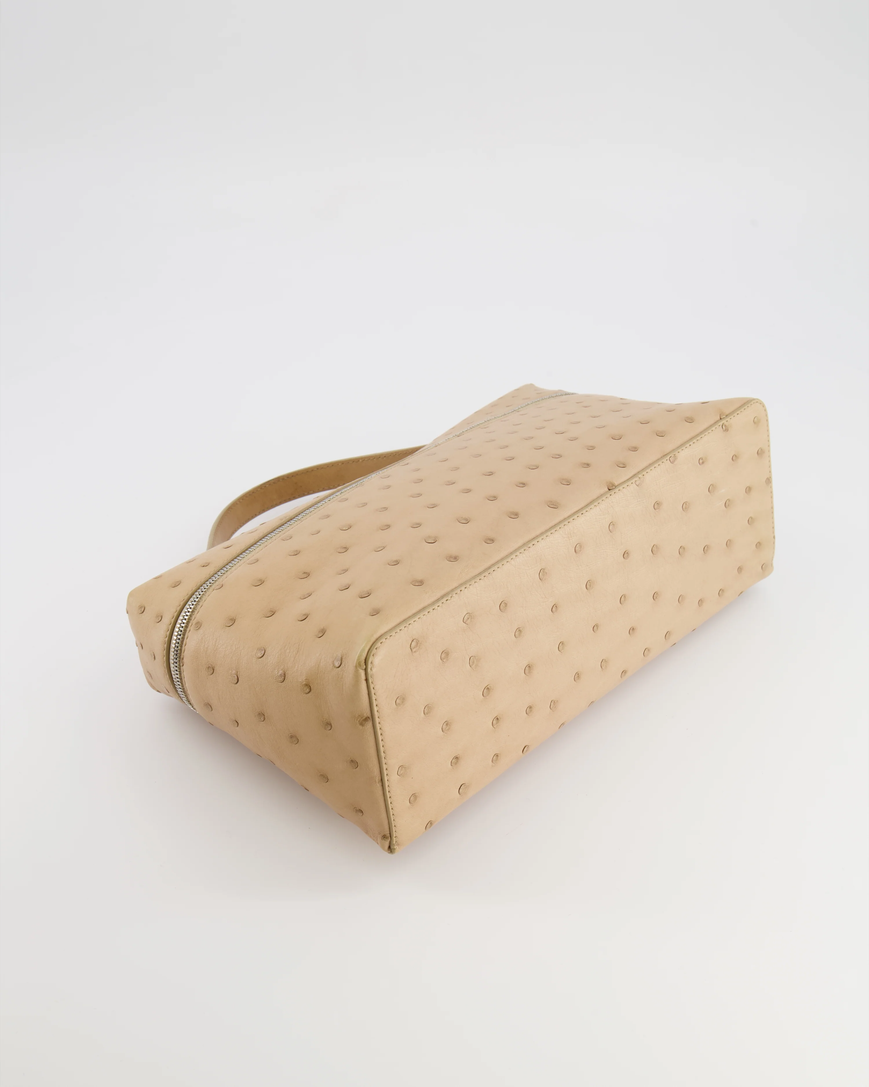 Loro Piana Extra Pocket L27 Pouch Bag in Beige Ostrich Leather with Silver Hardware - Image 18