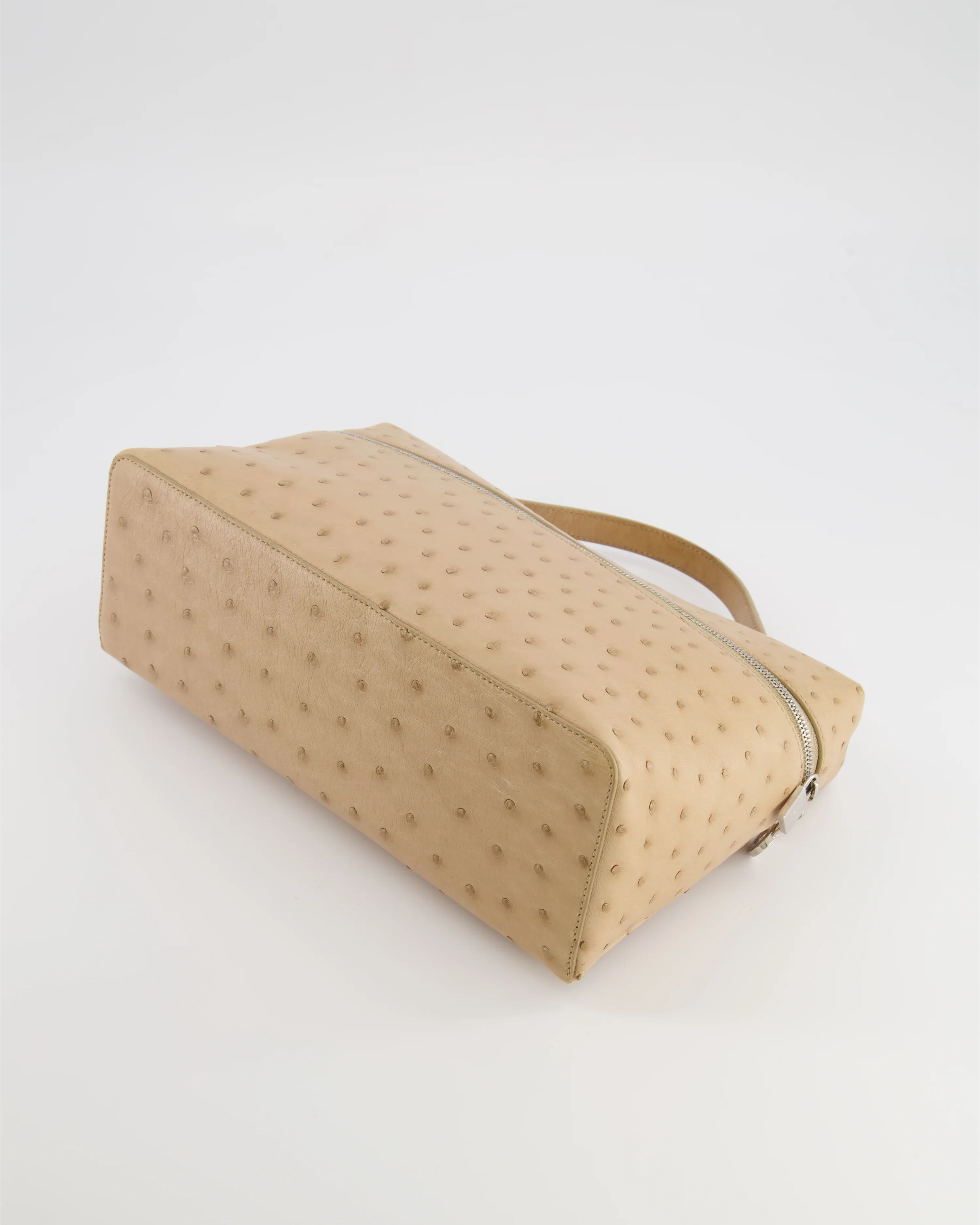 Loro Piana Extra Pocket L27 Pouch Bag in Beige Ostrich Leather with Silver Hardware - Image 19