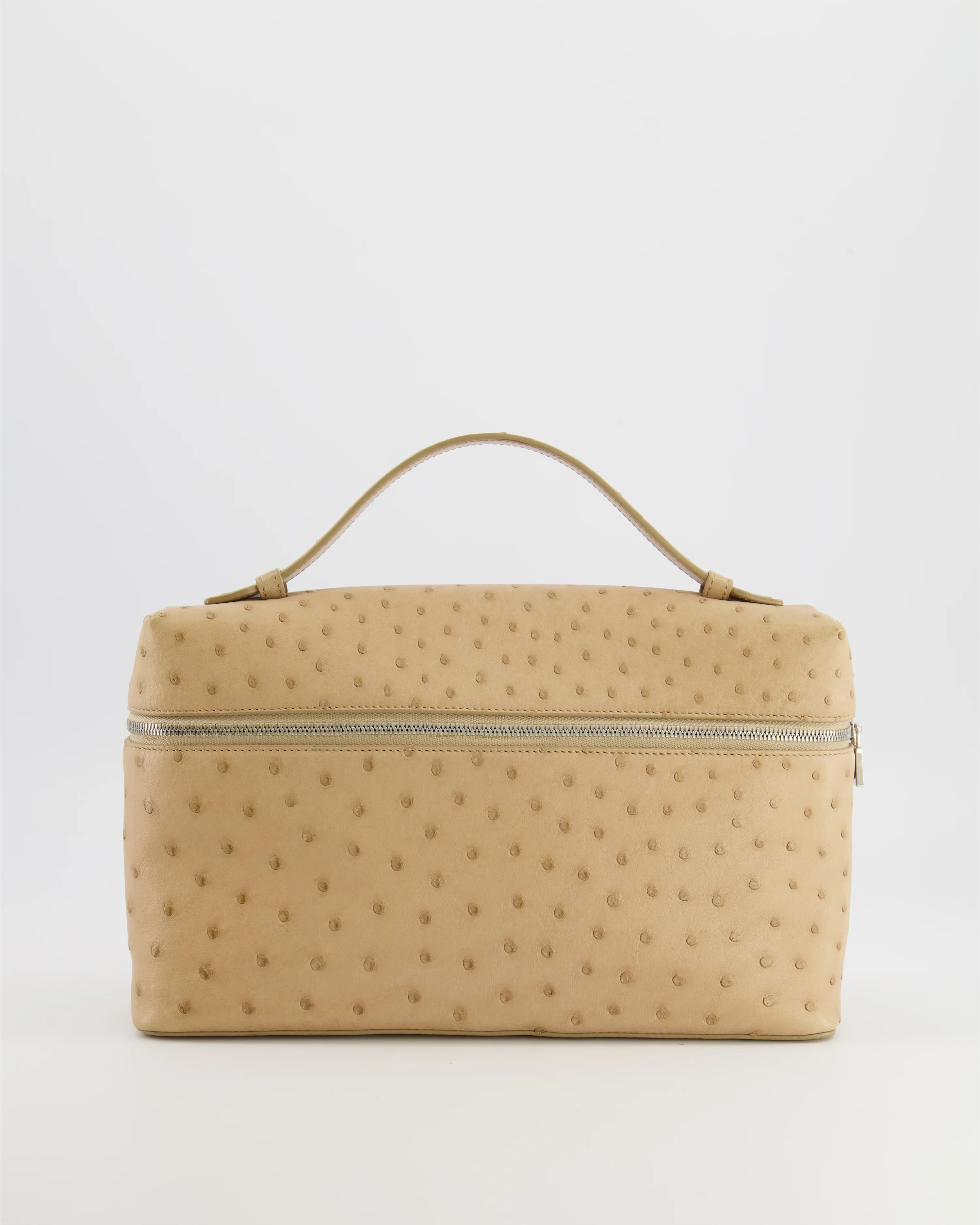 Loro Piana Extra Pocket L27 Pouch Bag in Beige Ostrich Leather with Silver Hardware - Image 2