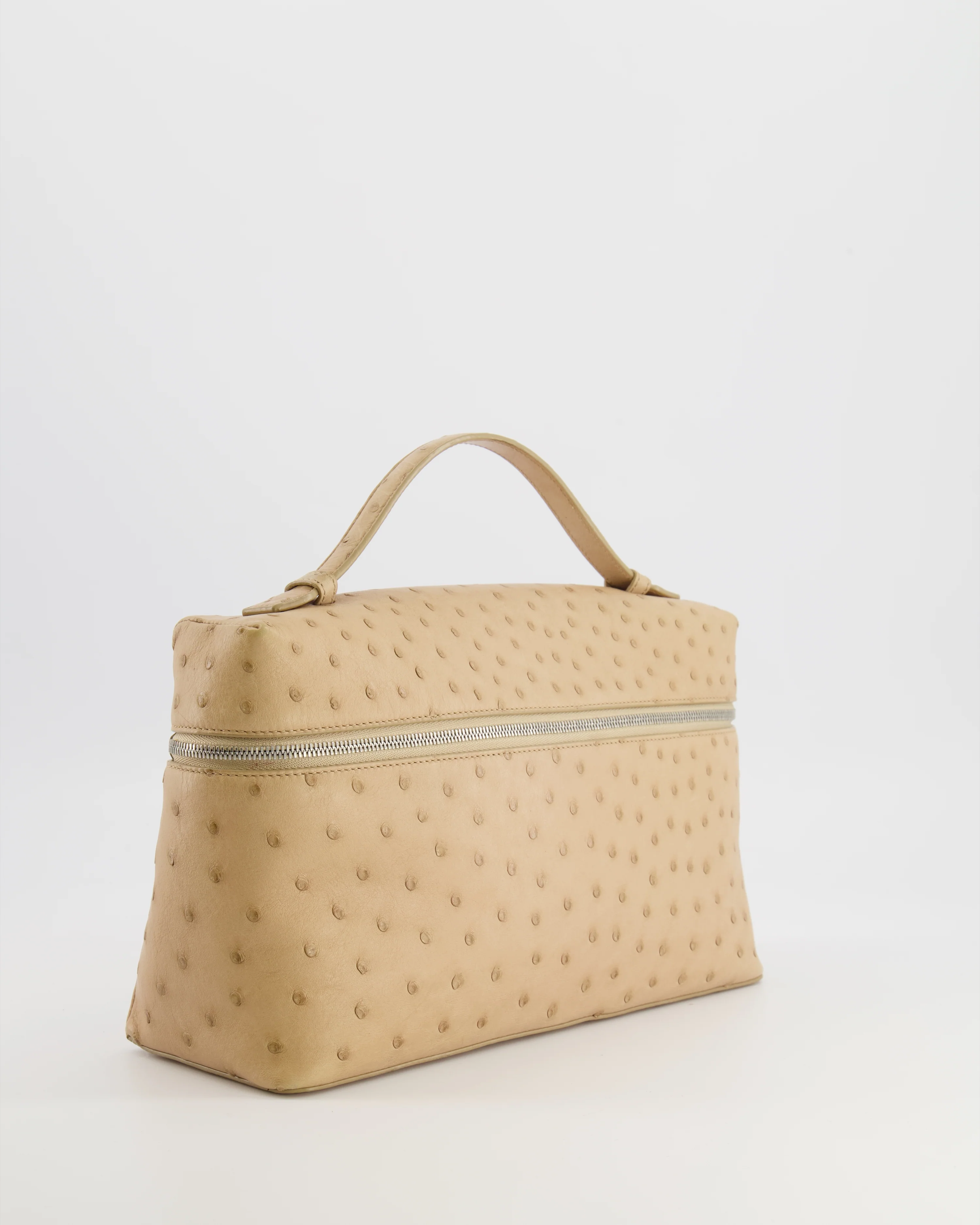 Loro Piana Extra Pocket L27 Pouch Bag in Beige Ostrich Leather with Silver Hardware - Image 3