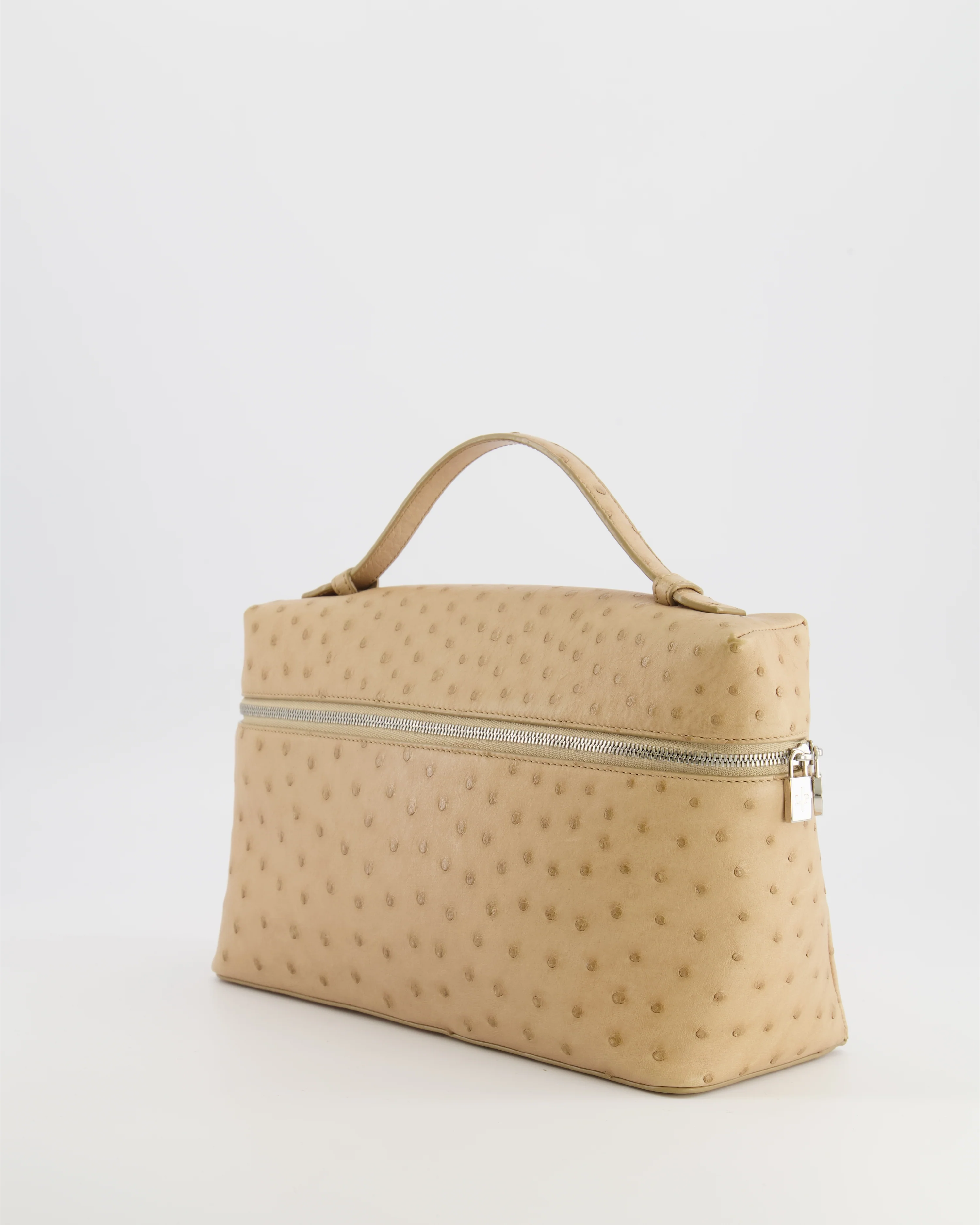 Loro Piana Extra Pocket L27 Pouch Bag in Beige Ostrich Leather with Silver Hardware - Image 4