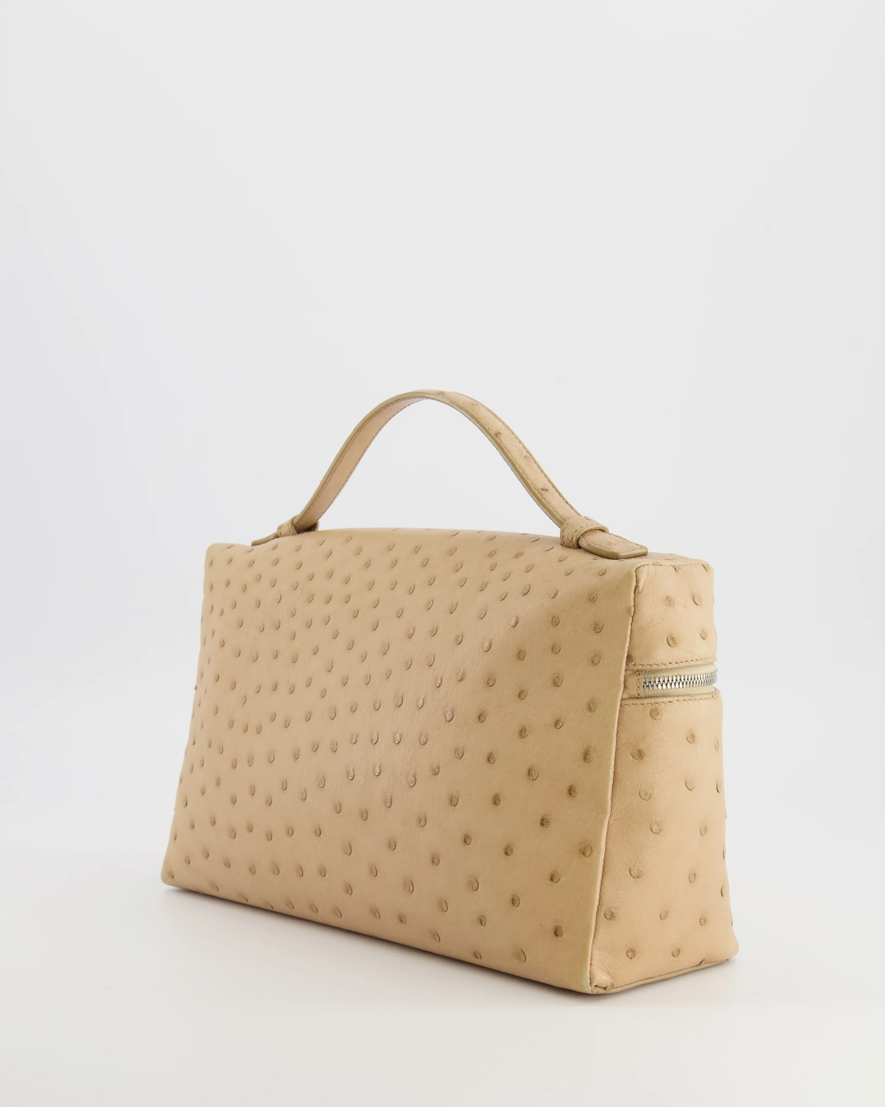 Loro Piana Extra Pocket L27 Pouch Bag in Beige Ostrich Leather with Silver Hardware - Image 7