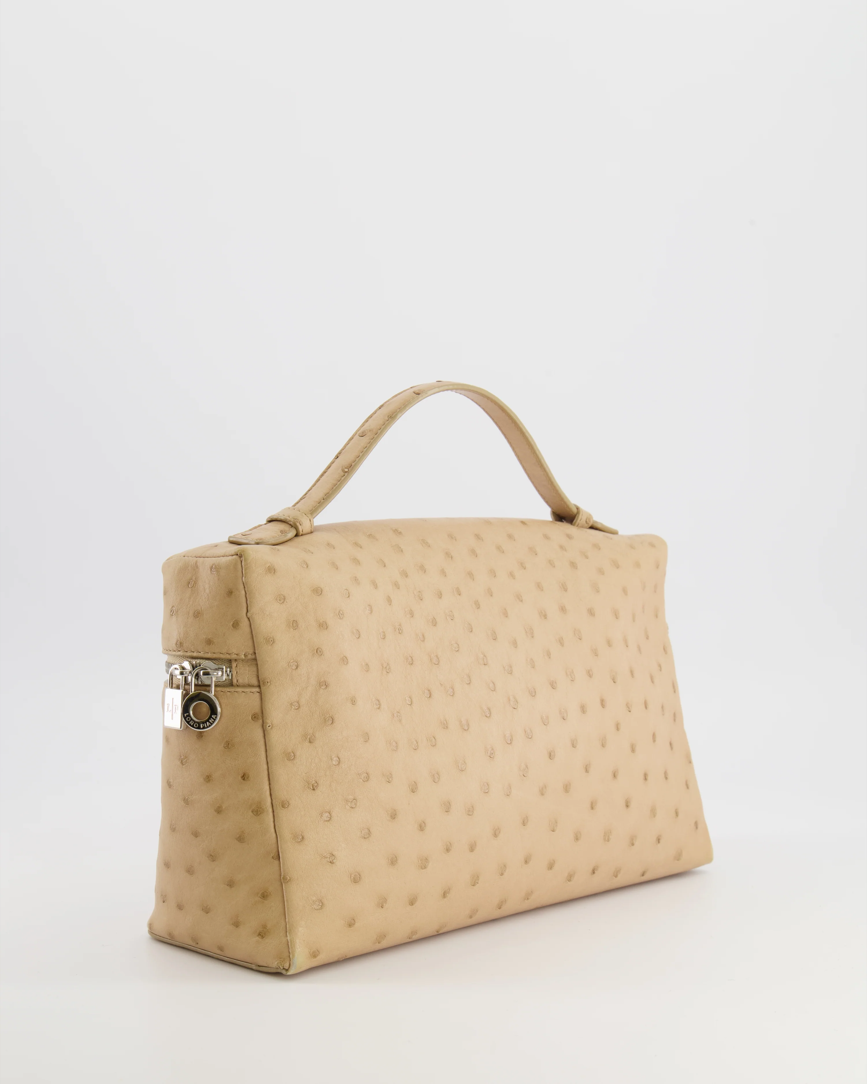 Loro Piana Extra Pocket L27 Pouch Bag in Beige Ostrich Leather with Silver Hardware - Image 8
