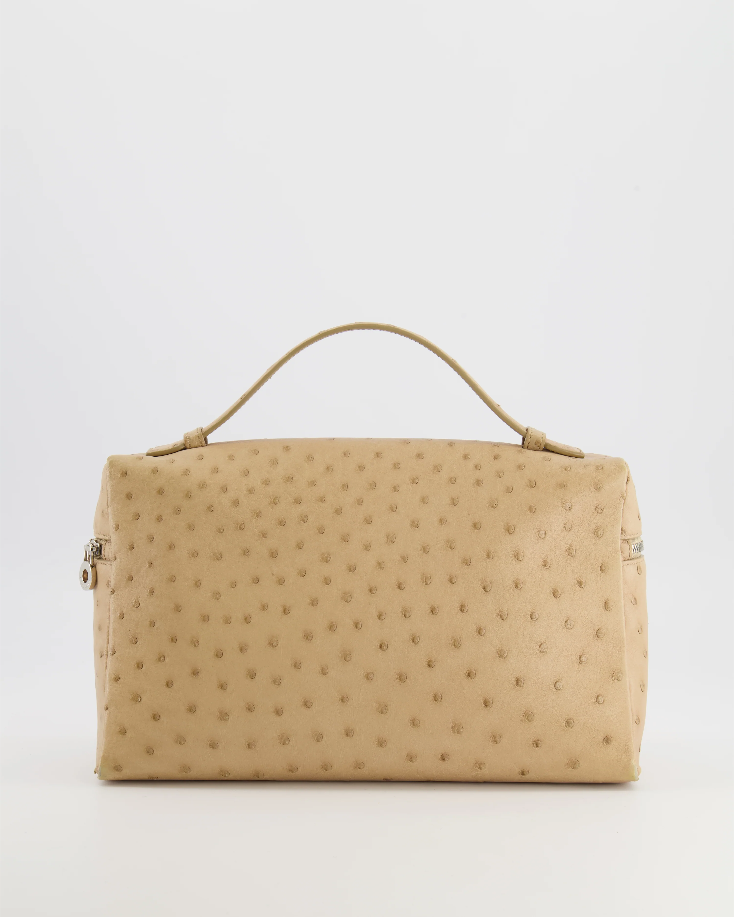 Loro Piana Extra Pocket L27 Pouch Bag in Beige Ostrich Leather with Silver Hardware - Image 9