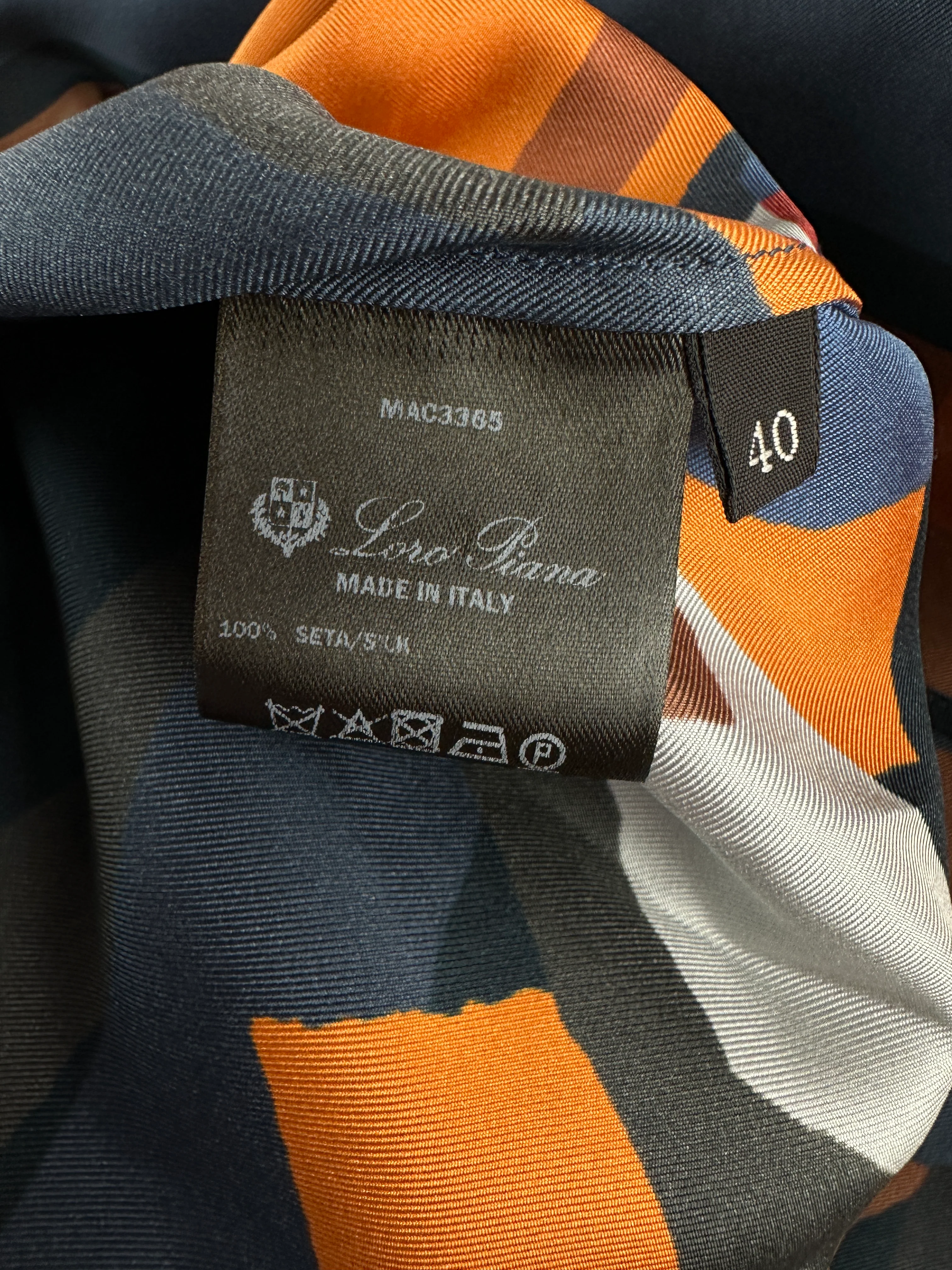 Loro Piana Floral Orange and Navy Long Sleeve Silk Shirt Size IT 40 (UK 8) - Image 8
