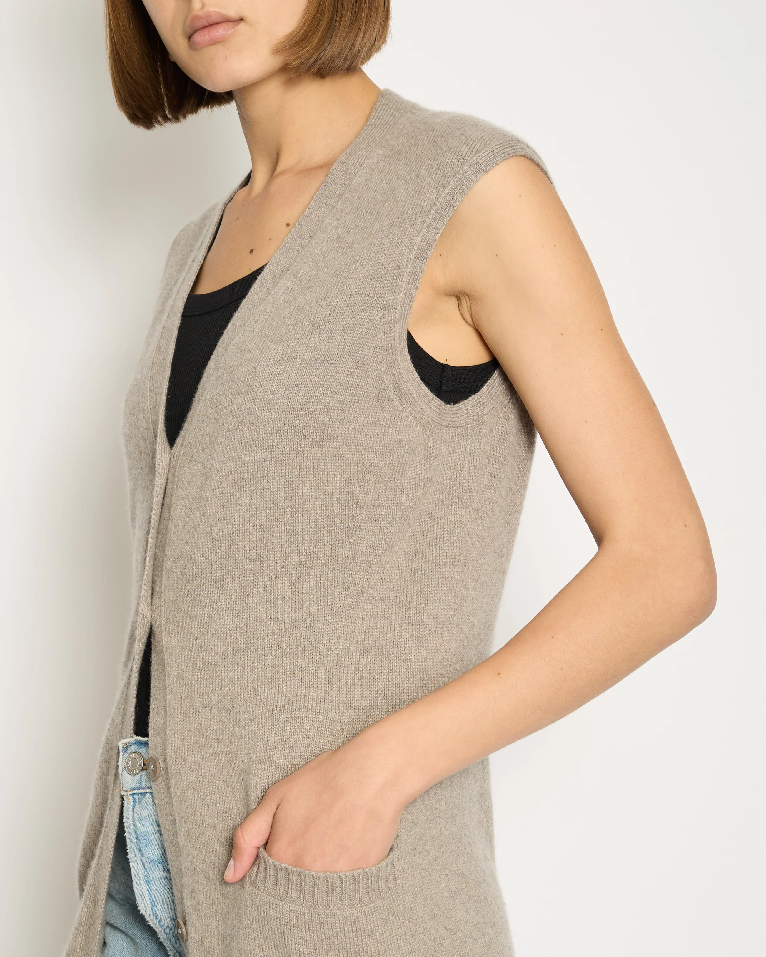 Loro Piana Grey Cashmere Longline Sleeveless Cardigan IT 42 (UK 10) - Image 4