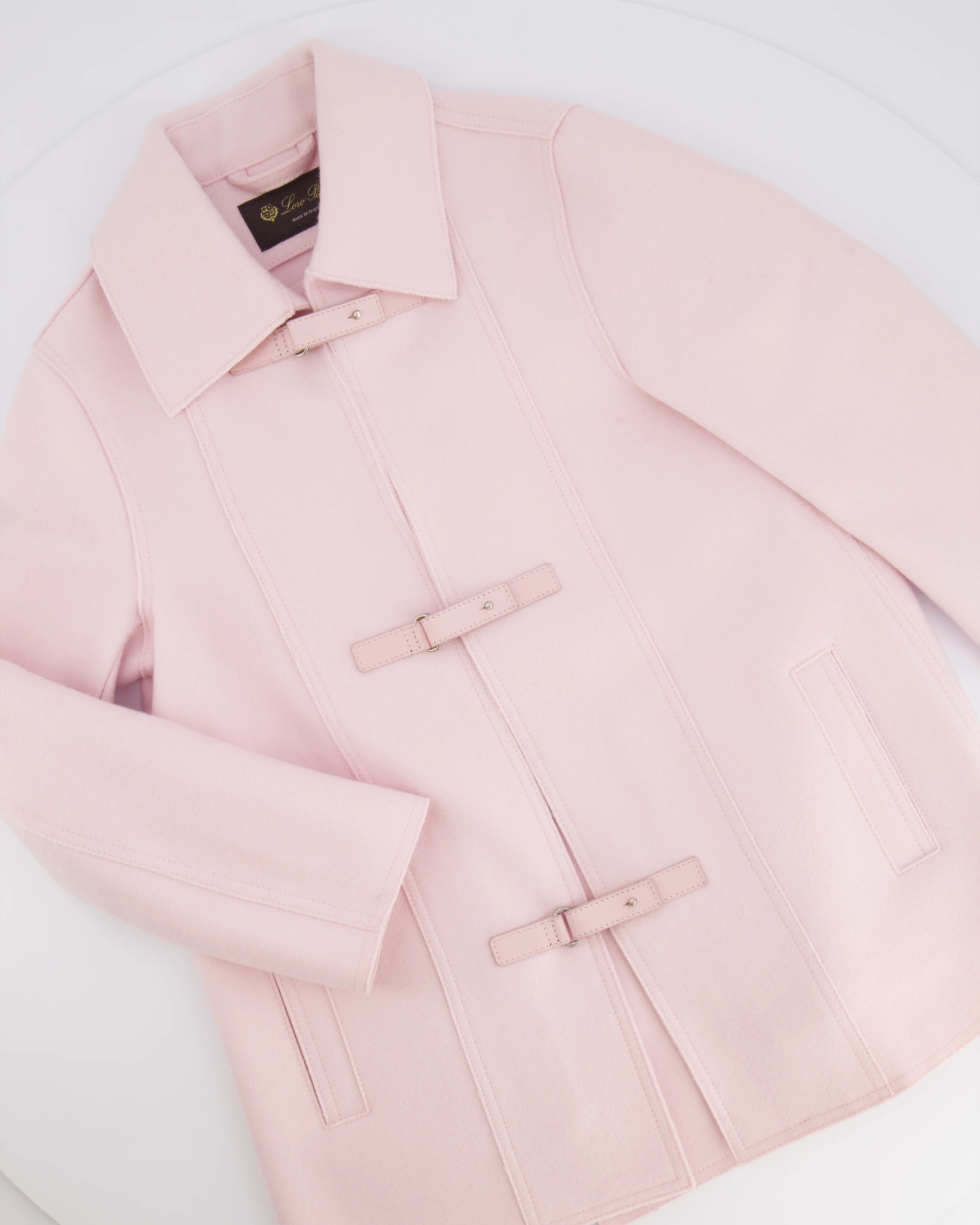 Loro Piana Kids Baby Pink Cashmere Jacket with Lambskin Leather Front Strap Details Size 6 years RRP £2,500 - Image 2