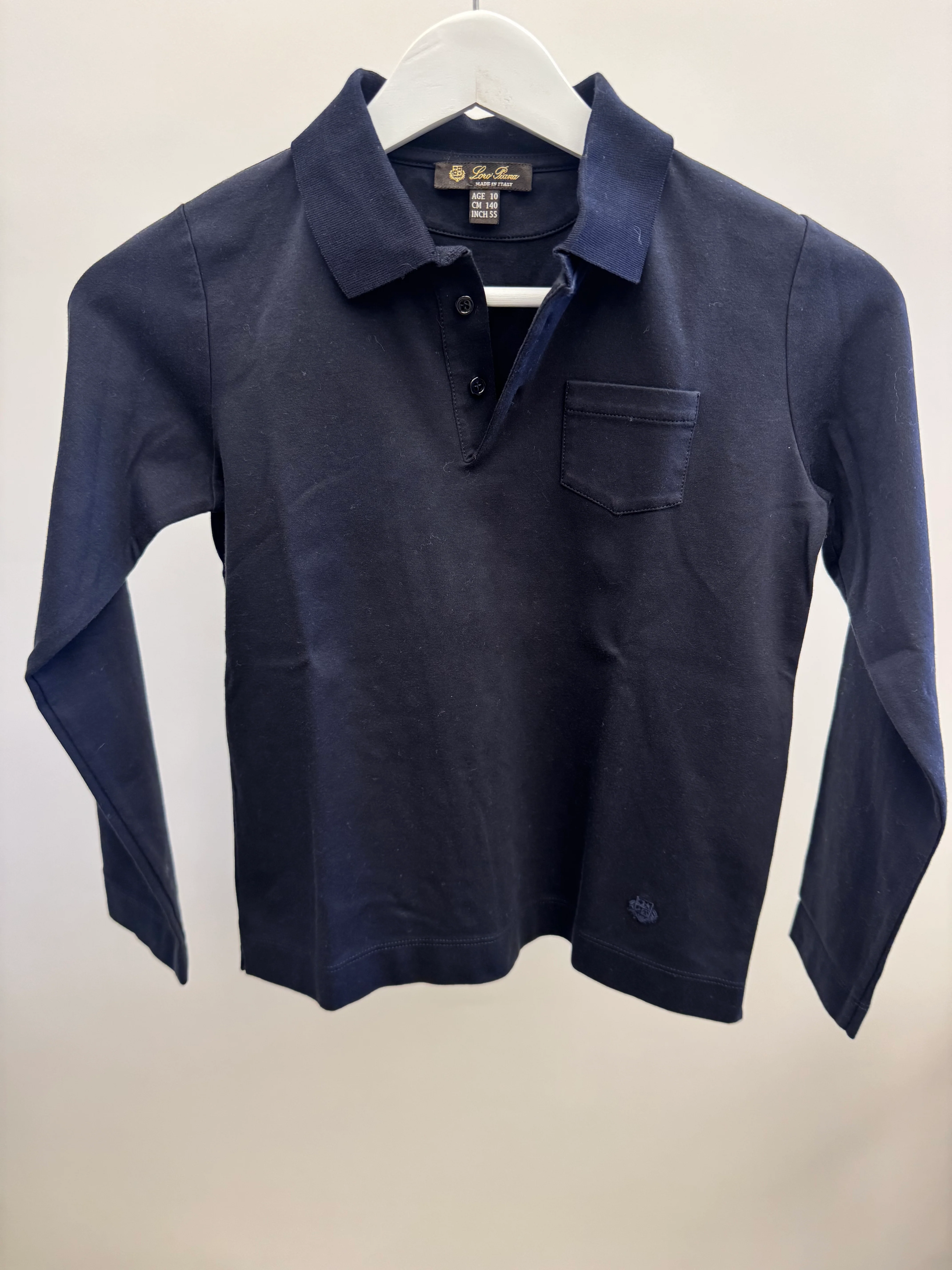 Loro Piana Kids Navy Long-Sleeve Polo Top with Logo Size 10 years RRP £345 - Image 4