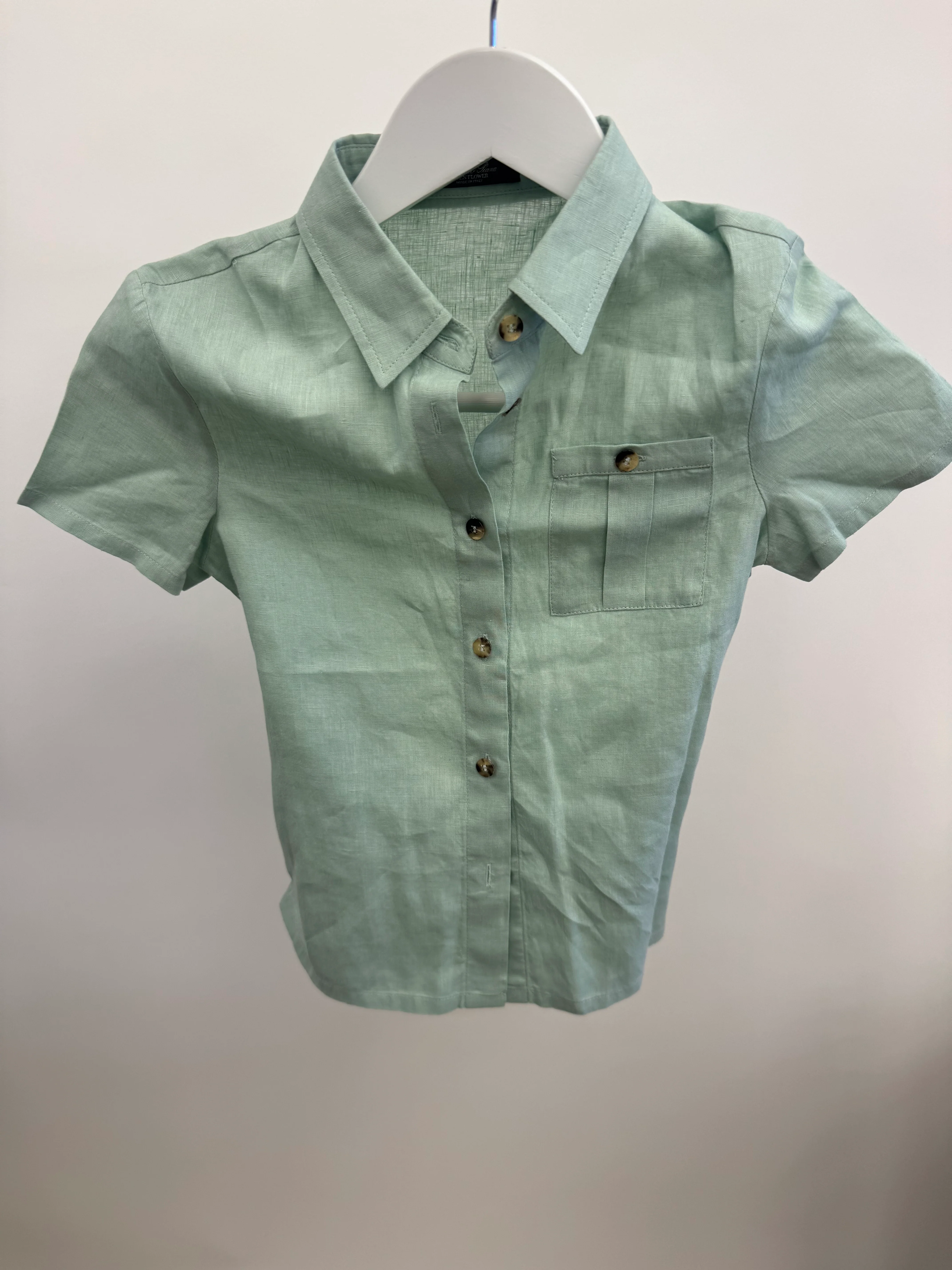Loro Piana Kids Pastel Green Linen Short-Sleeve Shirt with Back Tie Detail Size 8 years RRP £380 - Image 3
