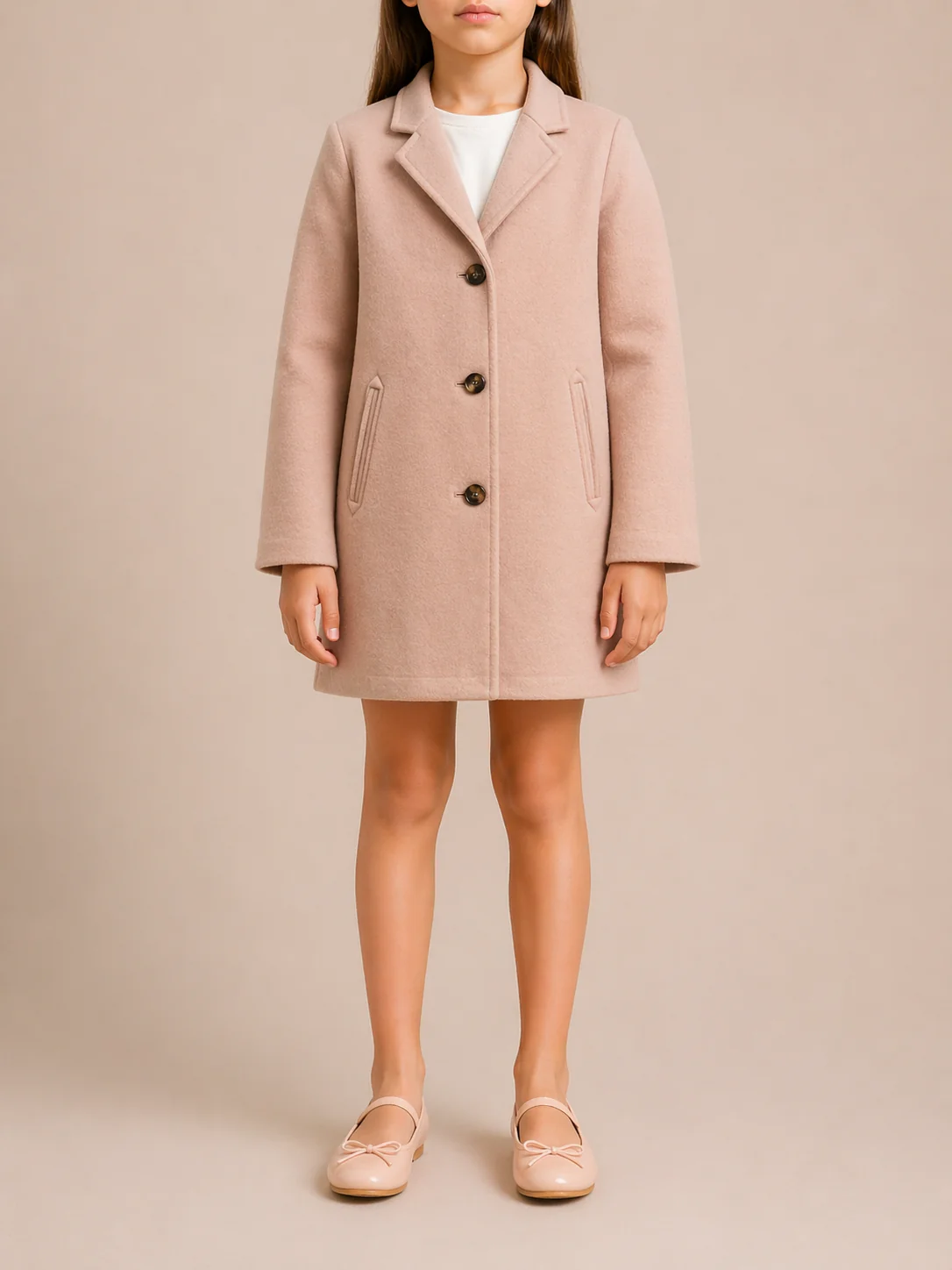 Loro Piana Kids Baby Pink Cashmere Coat with Brown Buttons and Pockets Size 8 years RRP £2,500