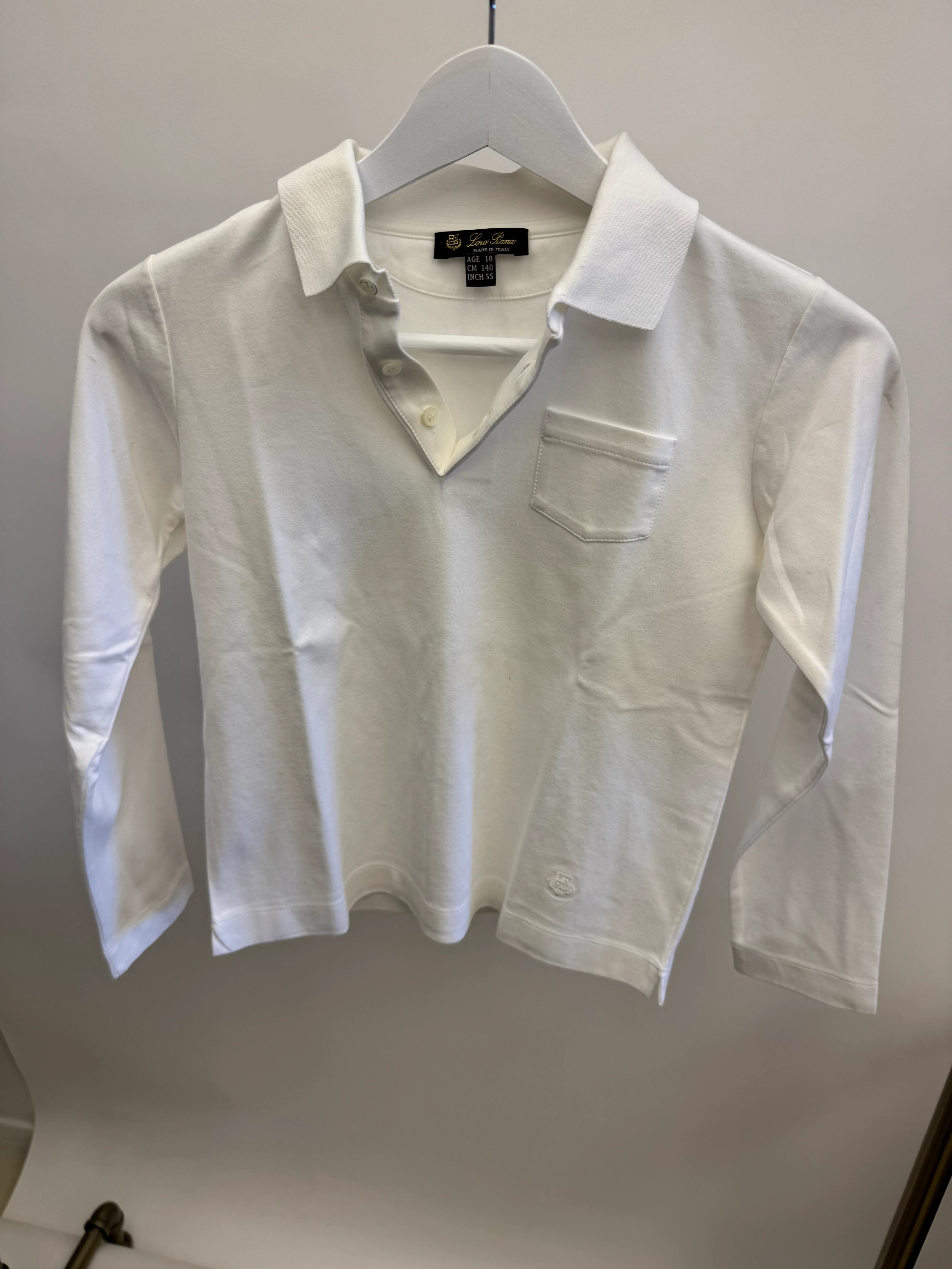 Loro Piana Kids White Long-Sleeve Polo Top with Logo Size 10 years RRP £345 - Image 4