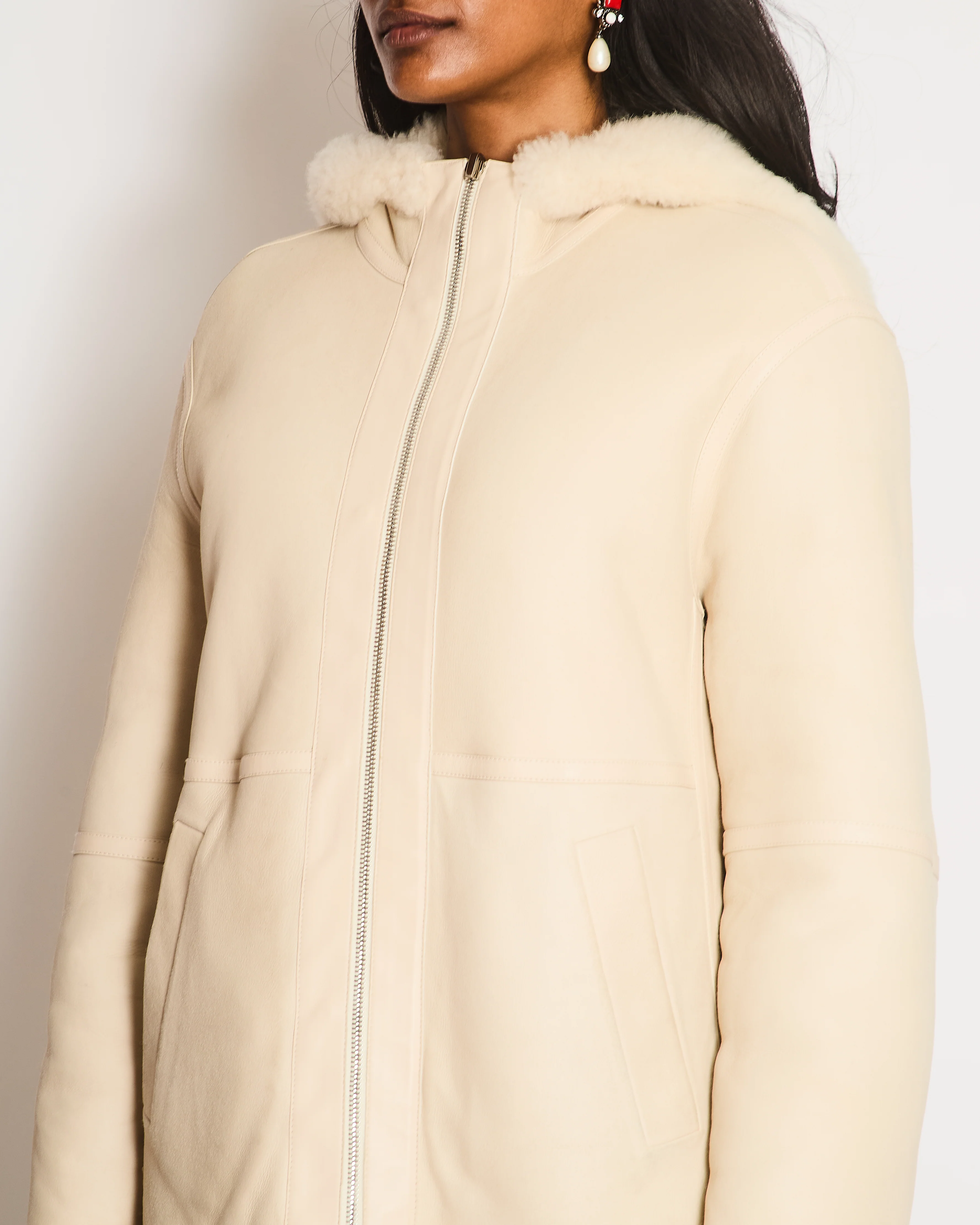 Loro Piana Light Beige Shearling and Lambskin Reversible Jacket IT 38 (UK 6) - Image 2