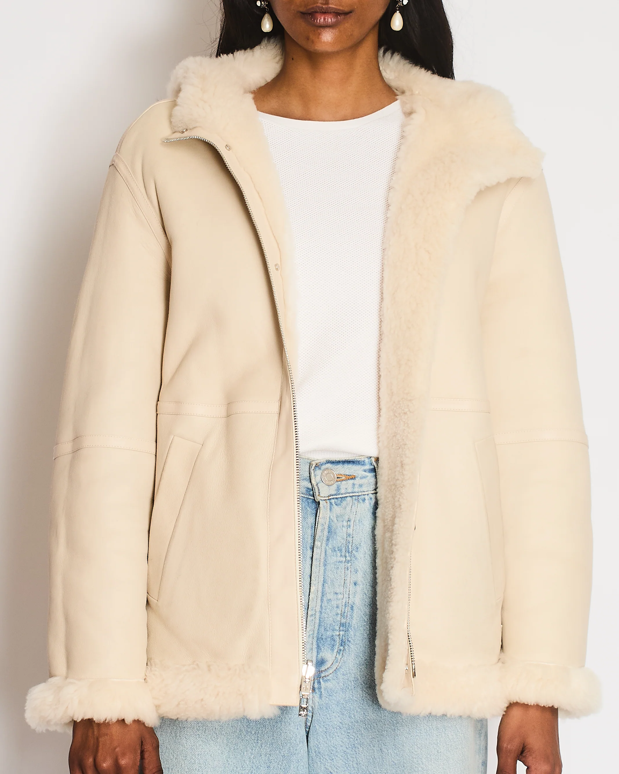 Loro Piana Light Beige Shearling and Lambskin Reversible Jacket IT 38 (UK 6) - Image 3