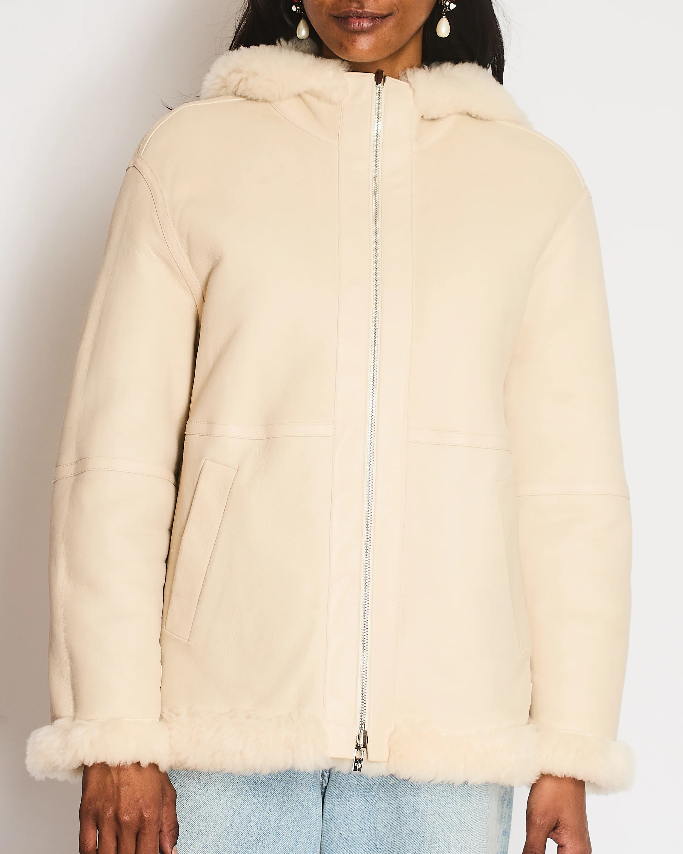 Loro Piana Light Beige Shearling and Lambskin Reversible Jacket IT 38 (UK 6) - Image 4