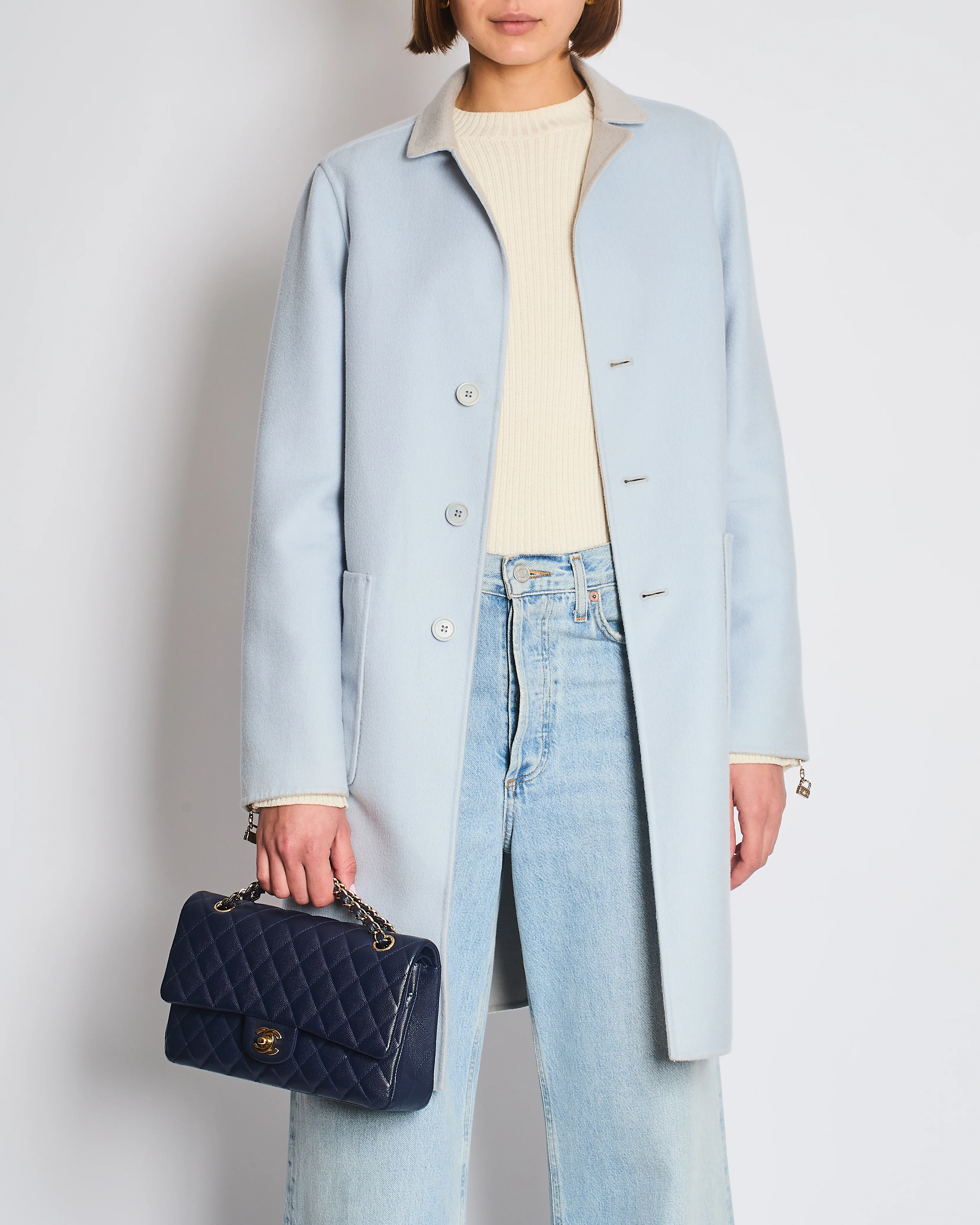 Loro Piana Light Grey and Blue Cashmere Reversible Light Coat Size IT 42 (UK 10) - Image 6