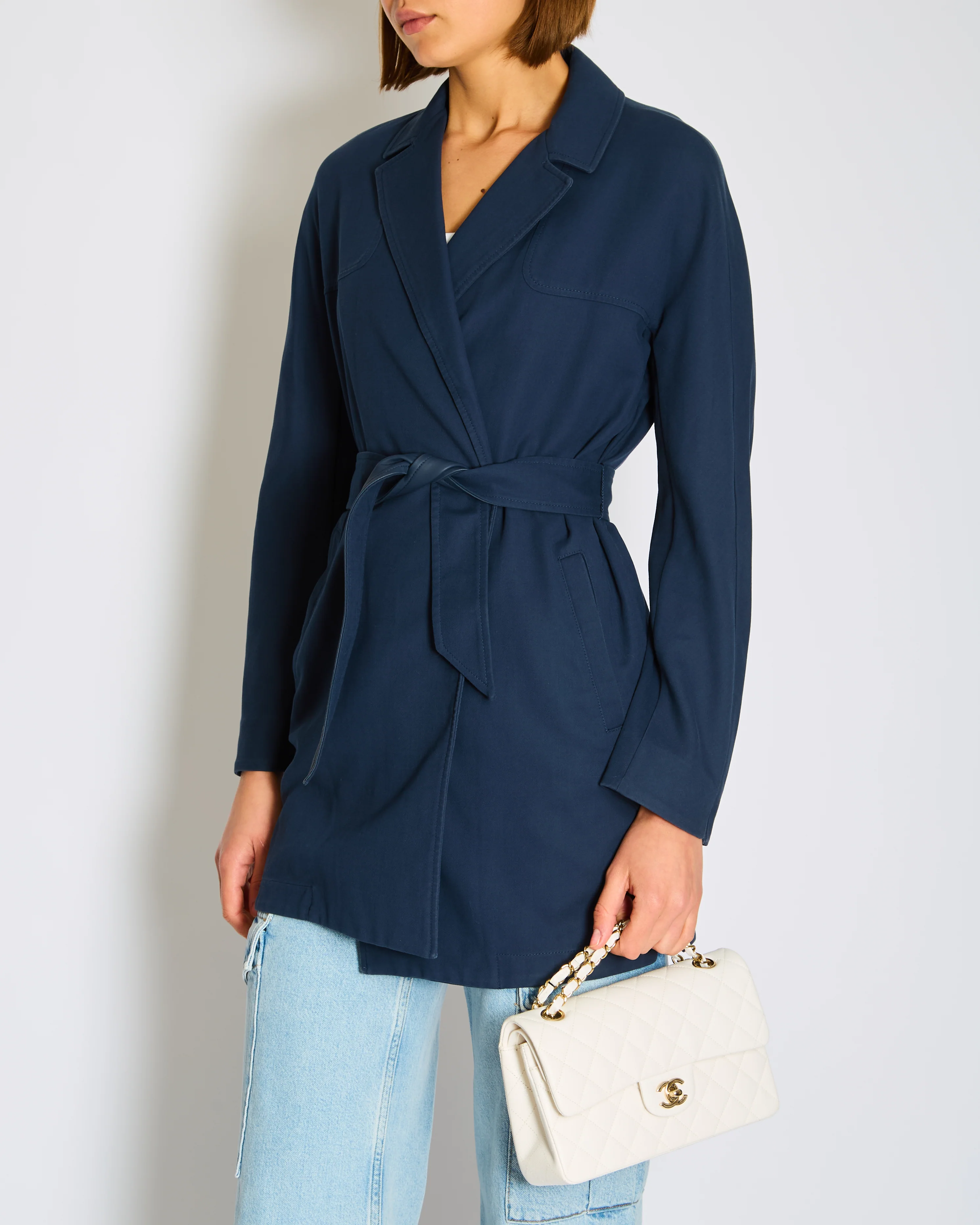 Loro Piana Navy Jacket with Matching Reversible Cotton/Leather Belt Closure IT 40 (UK 8)