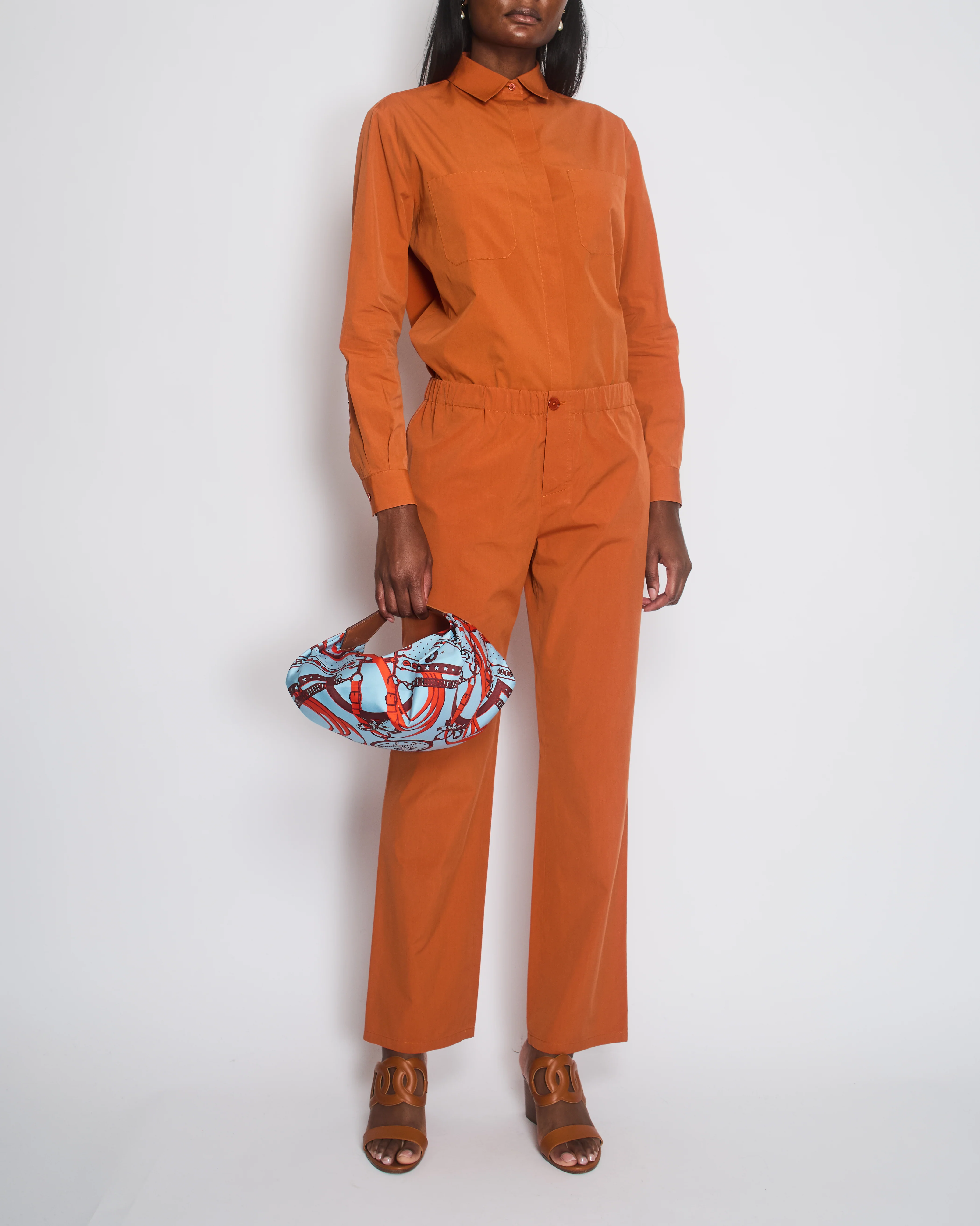 Loro Piana Orange Cotton Shirt with Matching Trouser Set Size IT 42/44 (UK 10/12) - Image 5