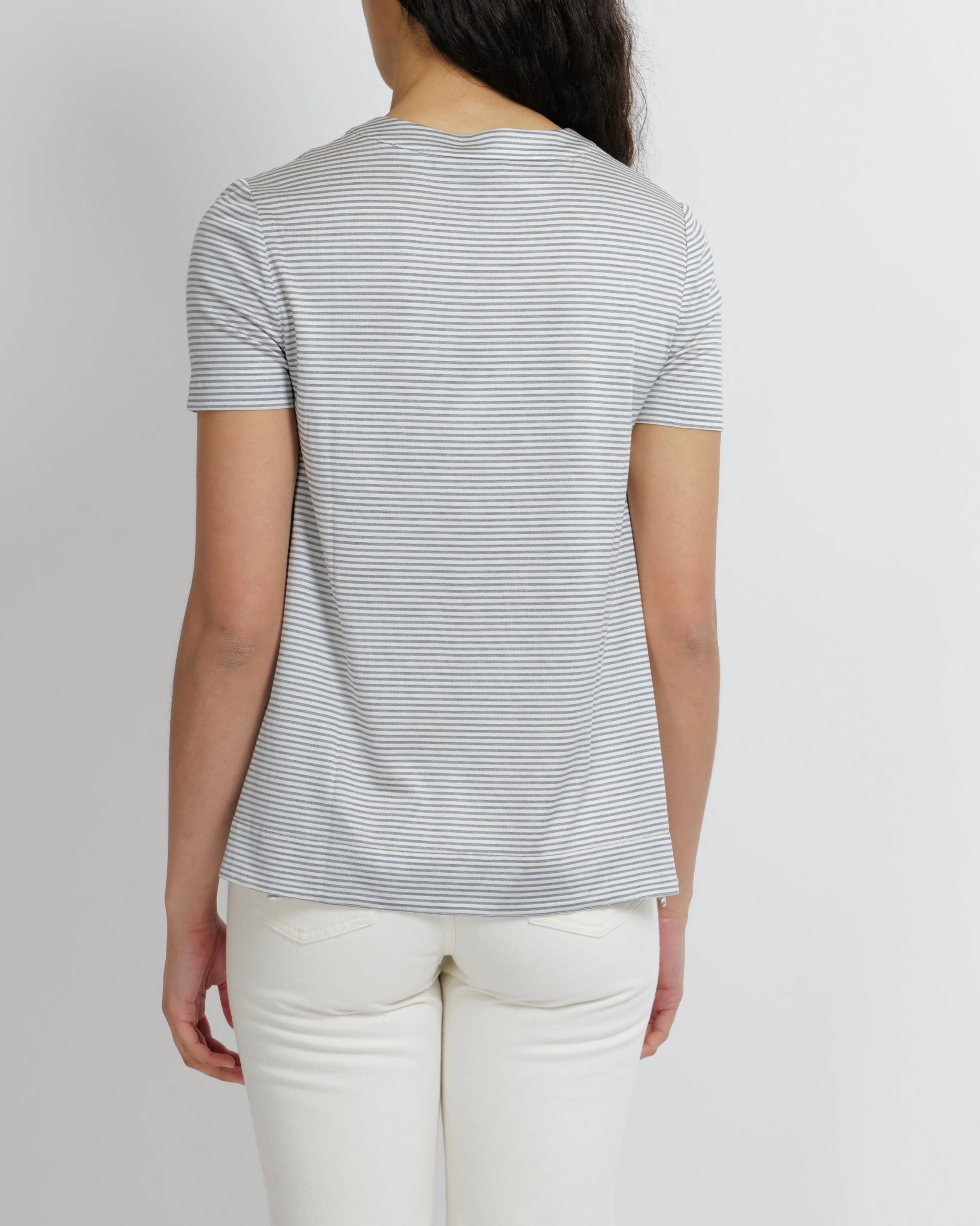 Loro Piana Silk Blue Stripped V-neck Top Size S (UK 8) - Image 3