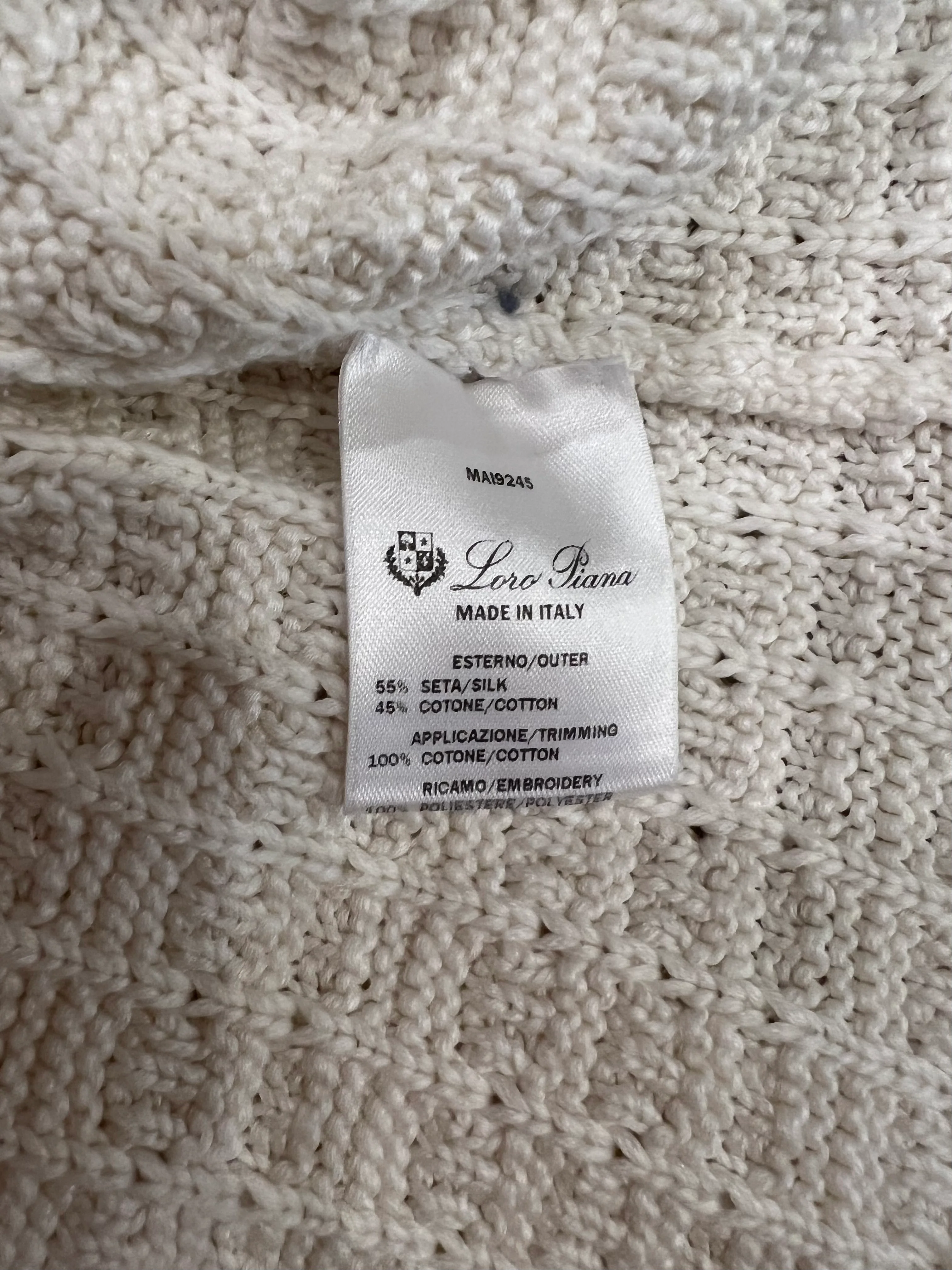 Loro Piana White Silk Knitted Jumper with NavyTrims and Monaco Arm Patch Size L (UK 12) - Image 6