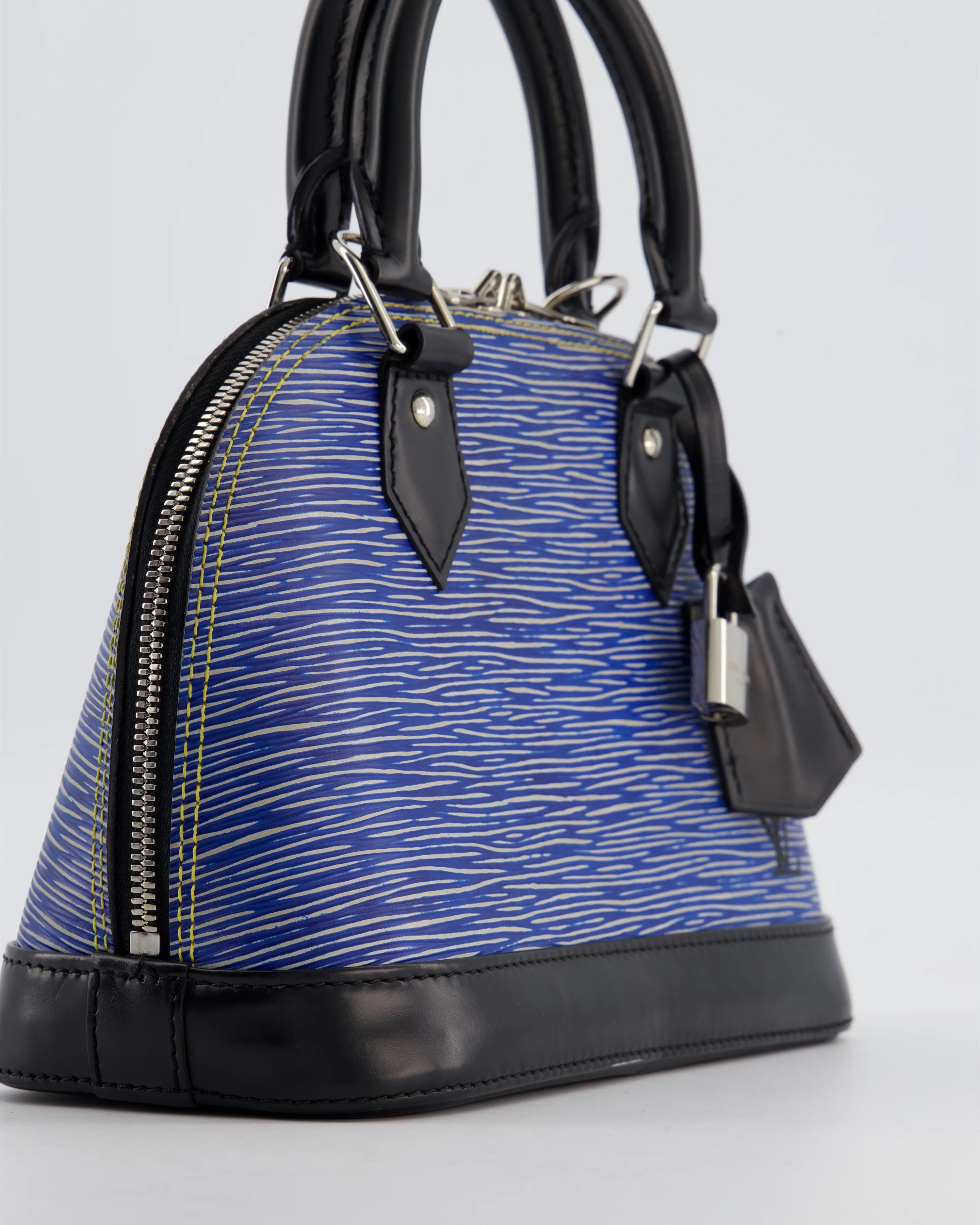 Louis Vuitton Alma BB Bag in Blue & Black Cowhide Leather with Silver Hardware - Image 10
