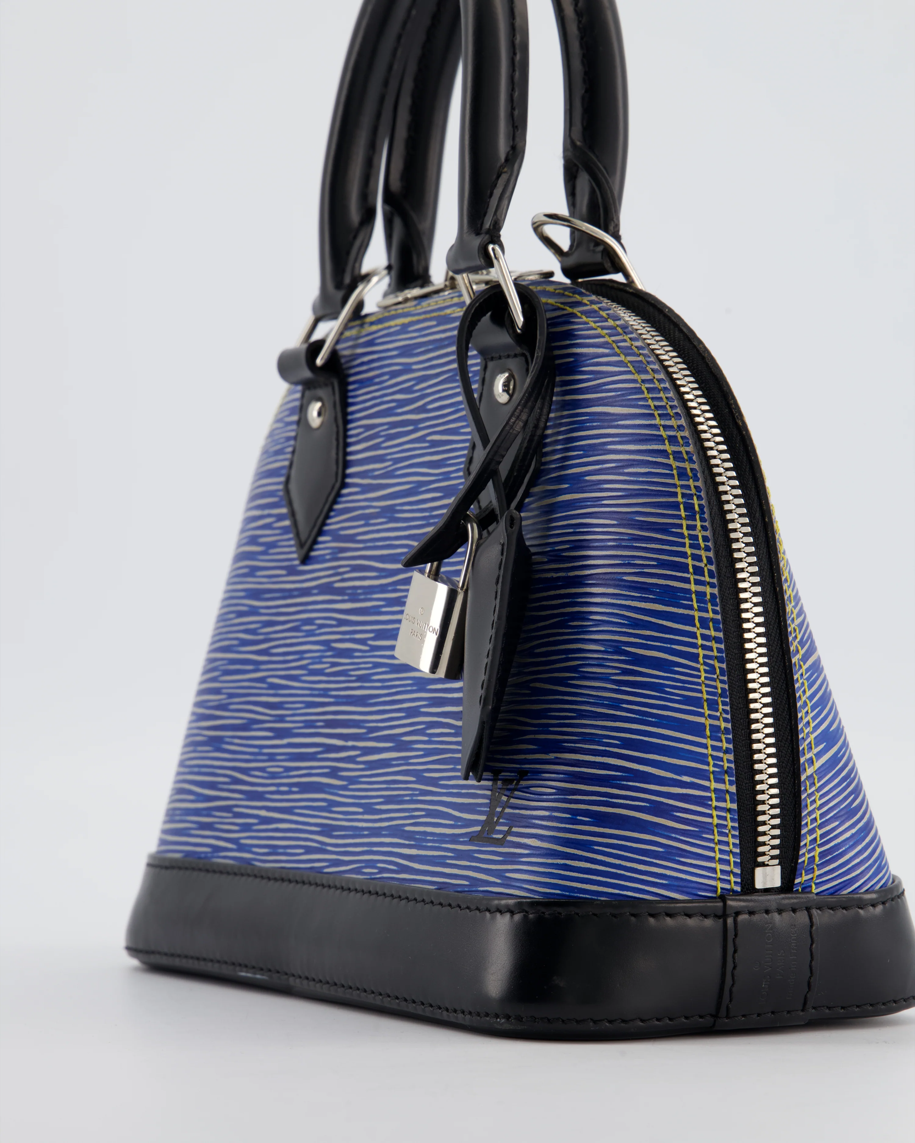 Louis Vuitton Alma BB Bag in Blue & Black Cowhide Leather with Silver Hardware - Image 11