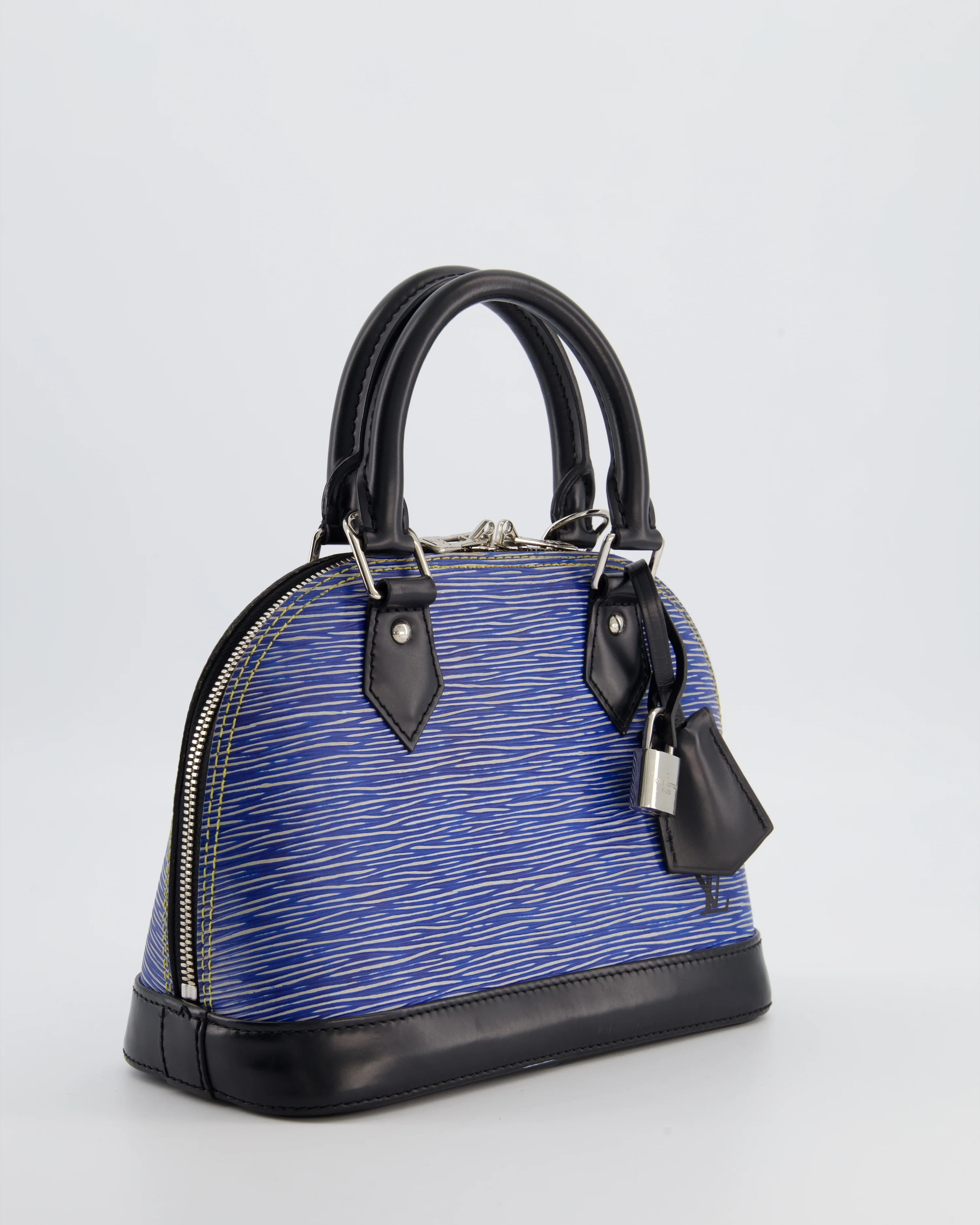 Louis Vuitton Alma BB Bag in Blue & Black Cowhide Leather with Silver Hardware - Image 3