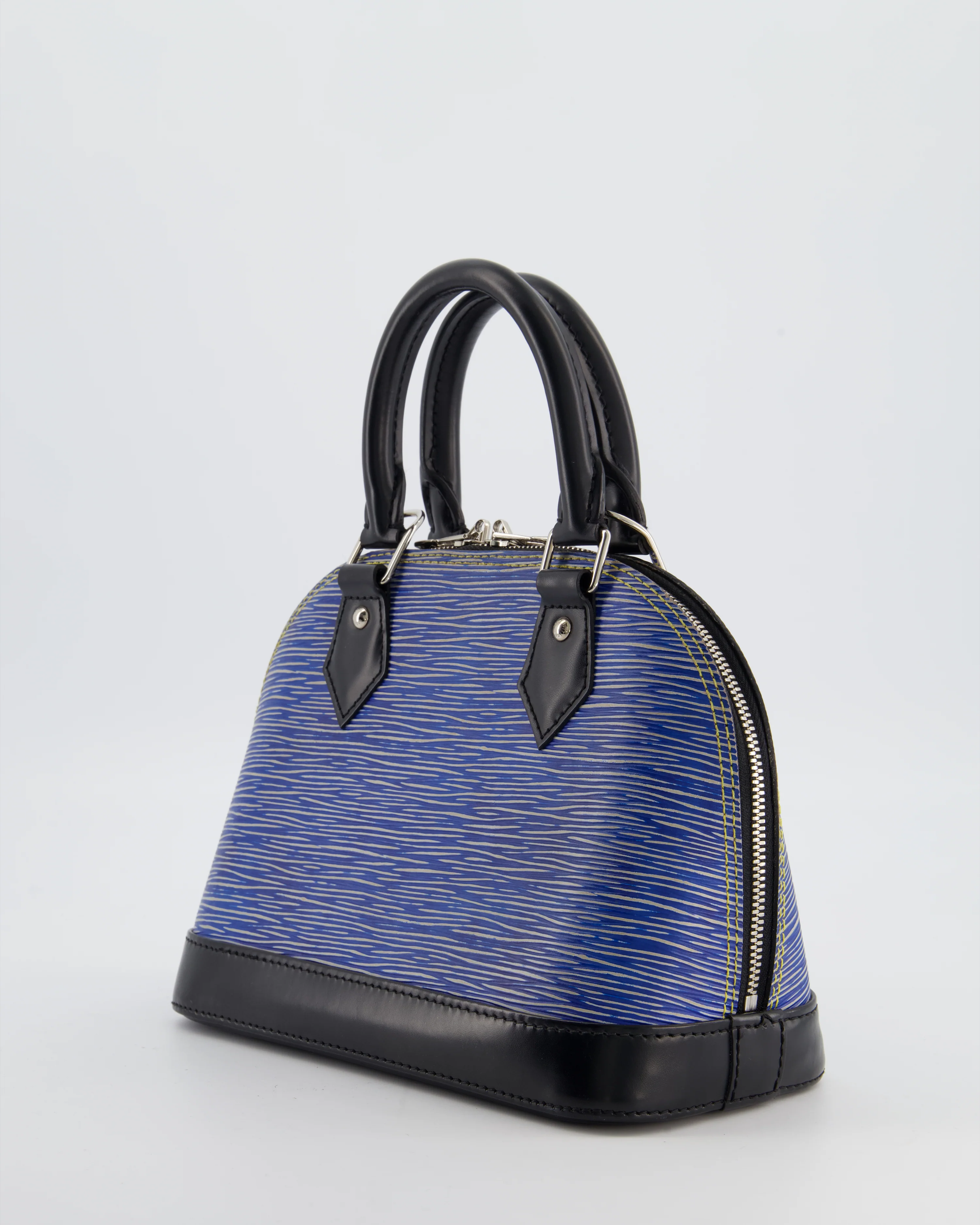 Louis Vuitton Alma BB Bag in Blue & Black Cowhide Leather with Silver Hardware - Image 5