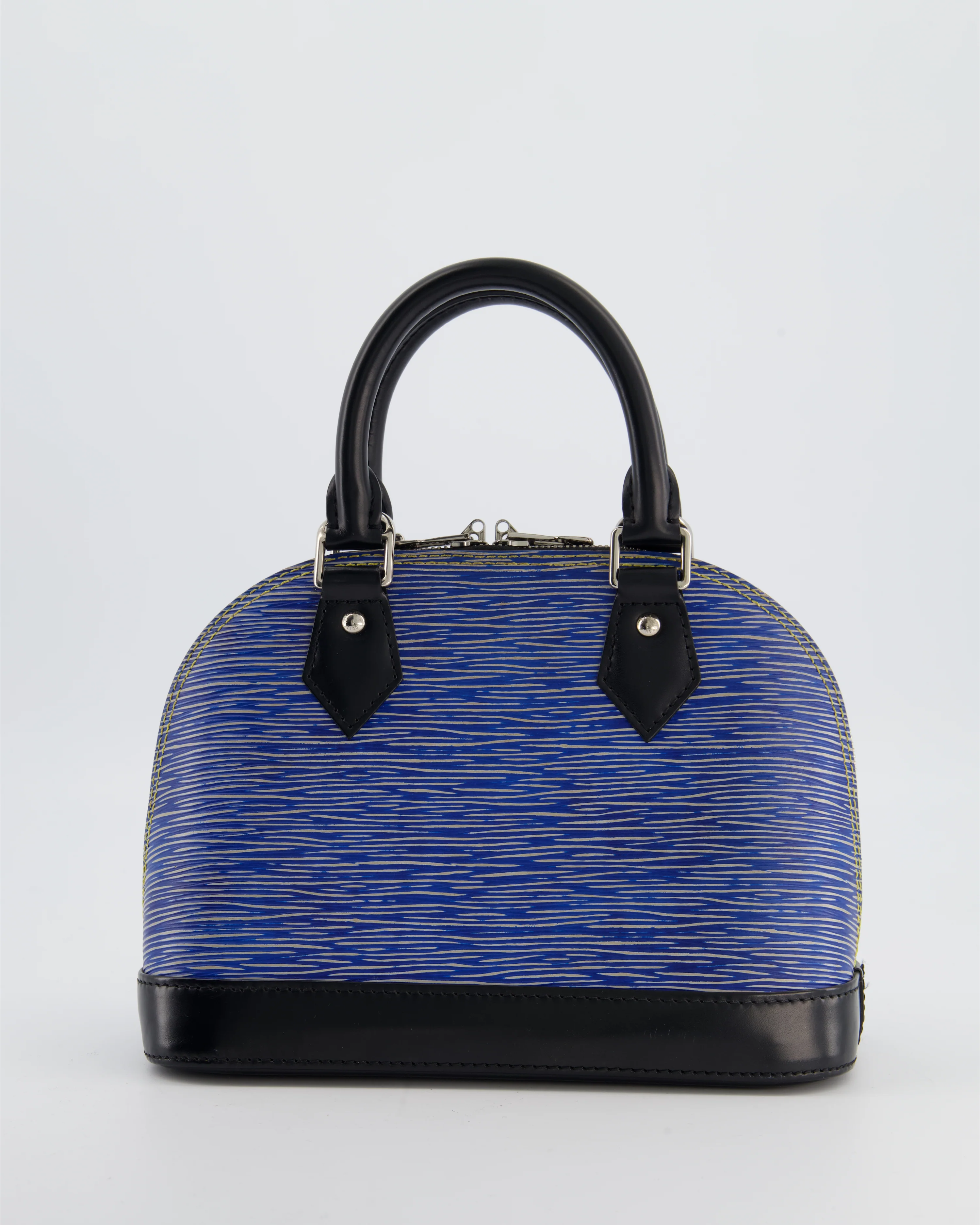 Louis Vuitton Alma BB Bag in Blue & Black Cowhide Leather with Silver Hardware - Image 6