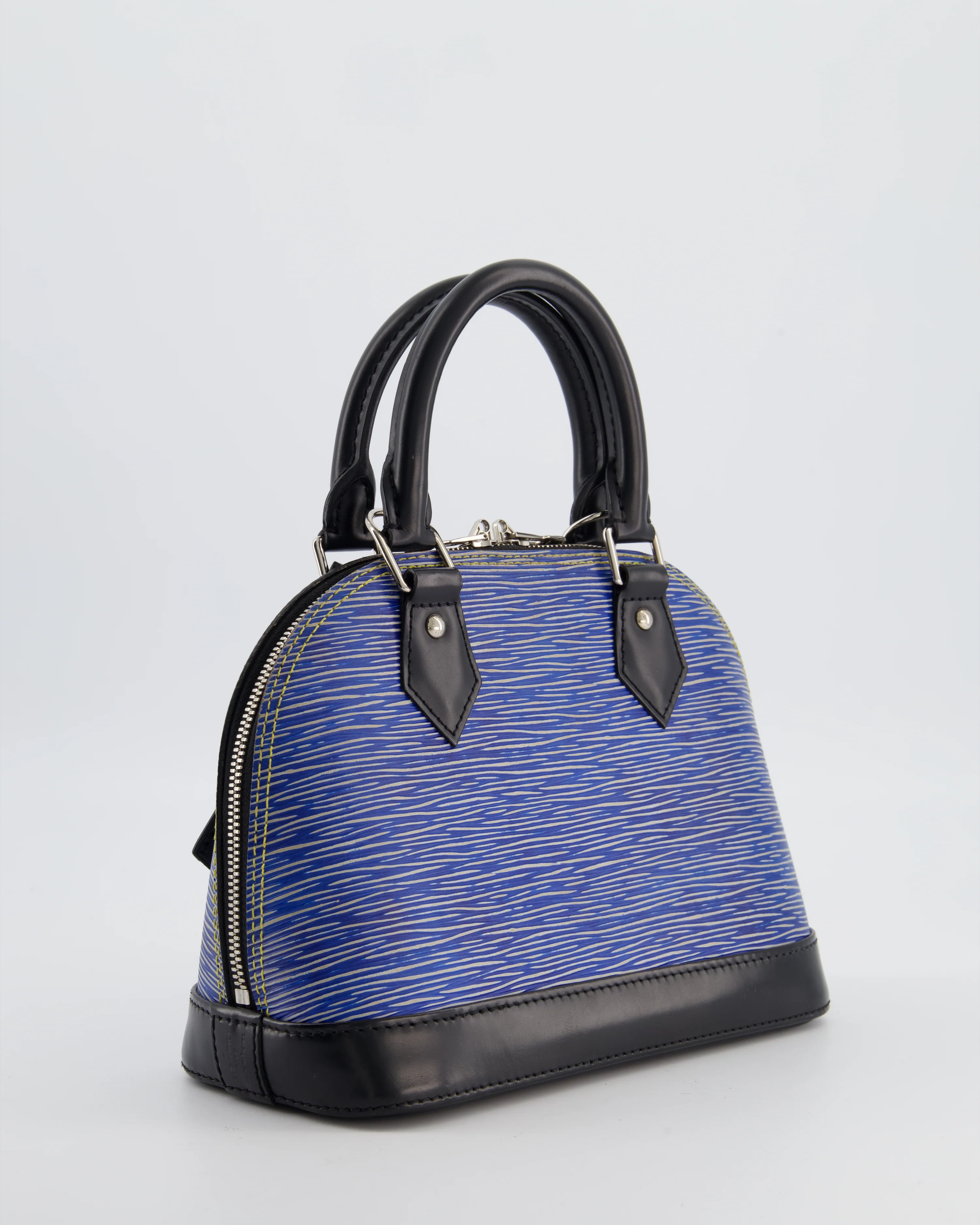 Louis Vuitton Alma BB Bag in Blue & Black Cowhide Leather with Silver Hardware - Image 7