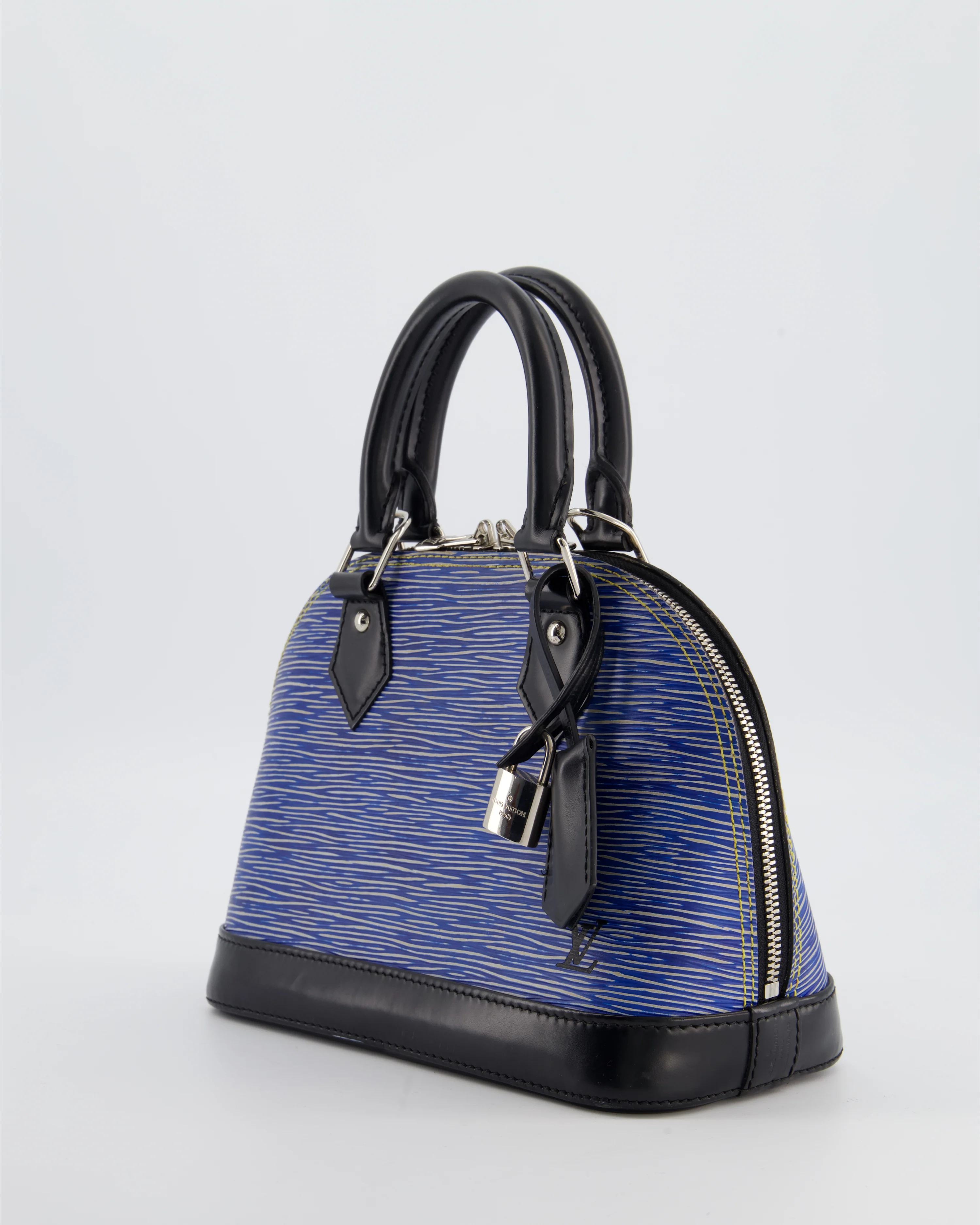 Louis Vuitton Alma BB Bag in Blue & Black Cowhide Leather with Silver Hardware - Image 9