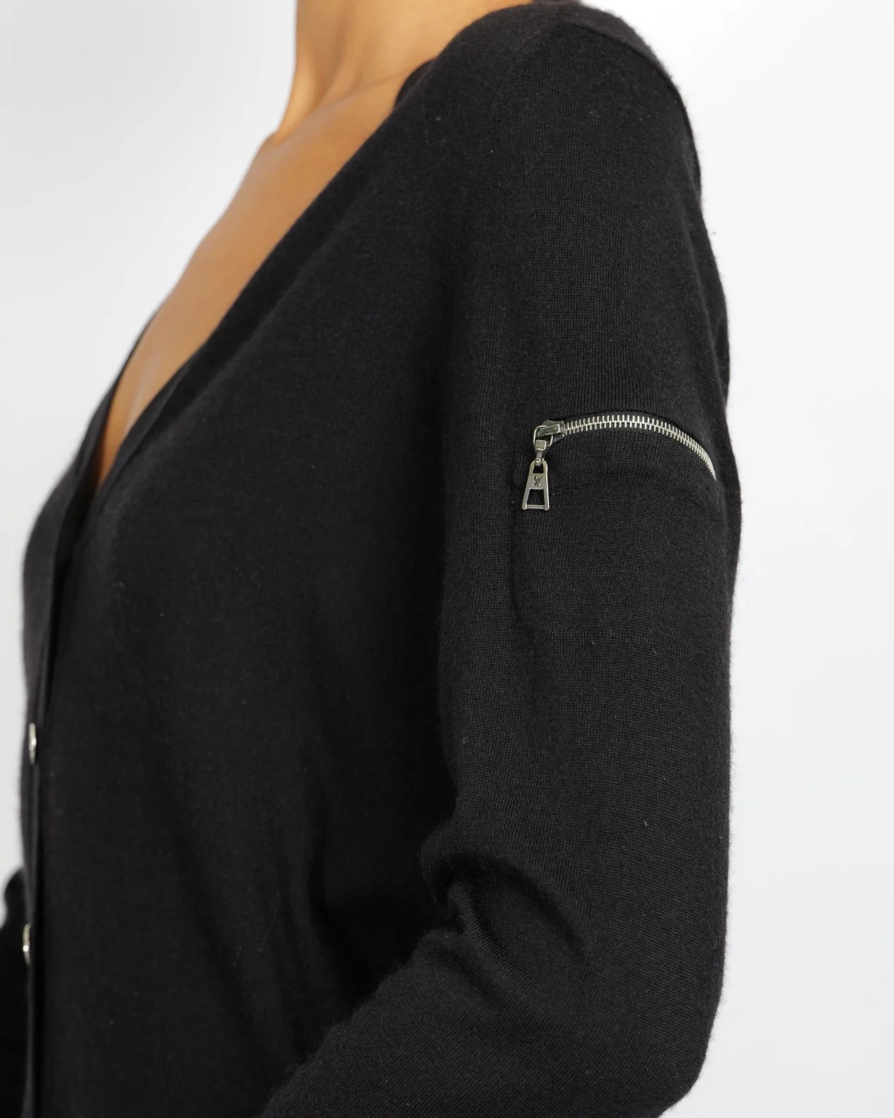 Louis Vuitton Black Cardigan with Silver LV Logo Buttons and Zipper Detail Size S (UK 8) - Image 2
