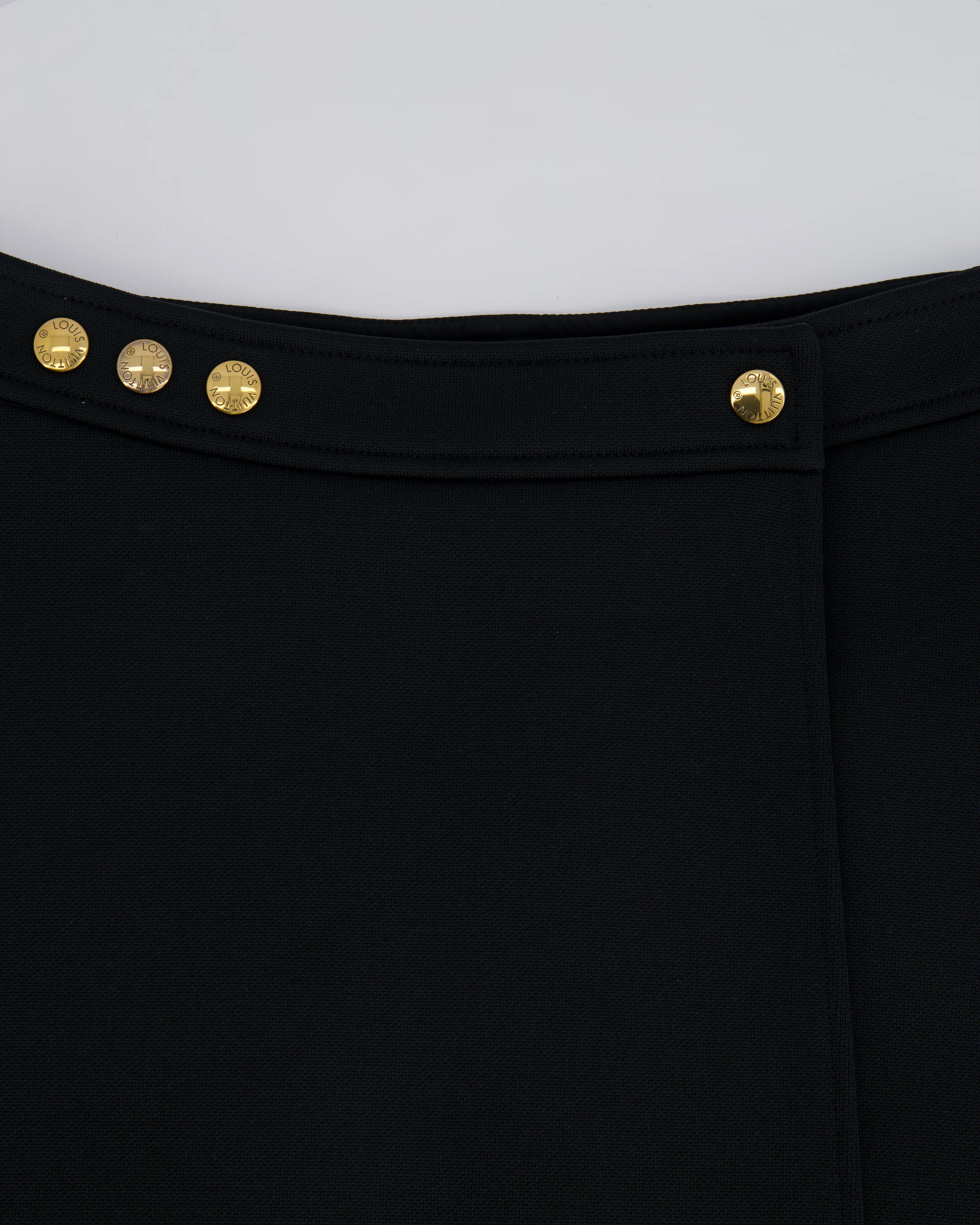 Louis Vuitton Black Mini Skirt with Gold Buttons and Logo Patch Detailing Size FR 38 (UK 10) - Image 10