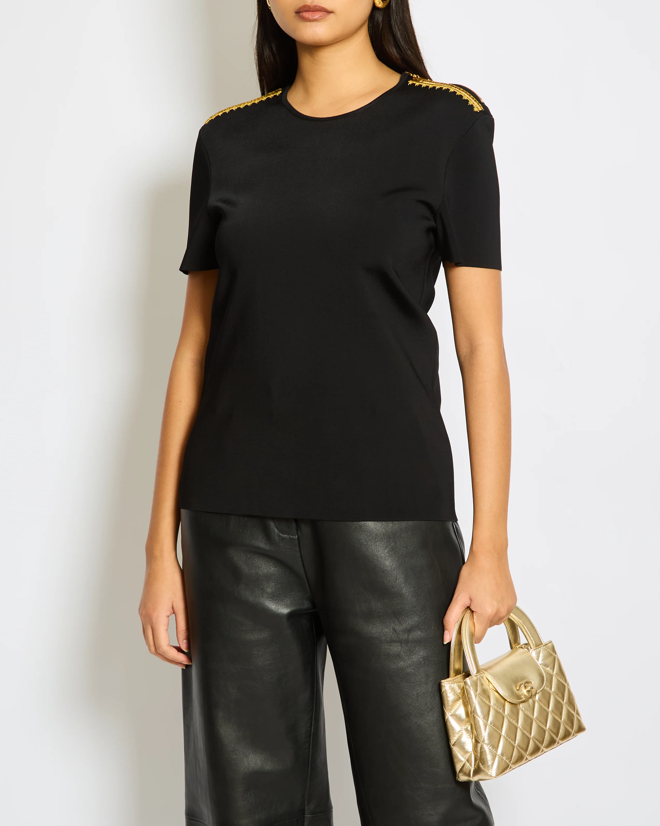 Louis Vuitton Black Short Sleeved Top with Gold Sequin Embroideries and Zipper Detail Size S (UK 8) - Image 3