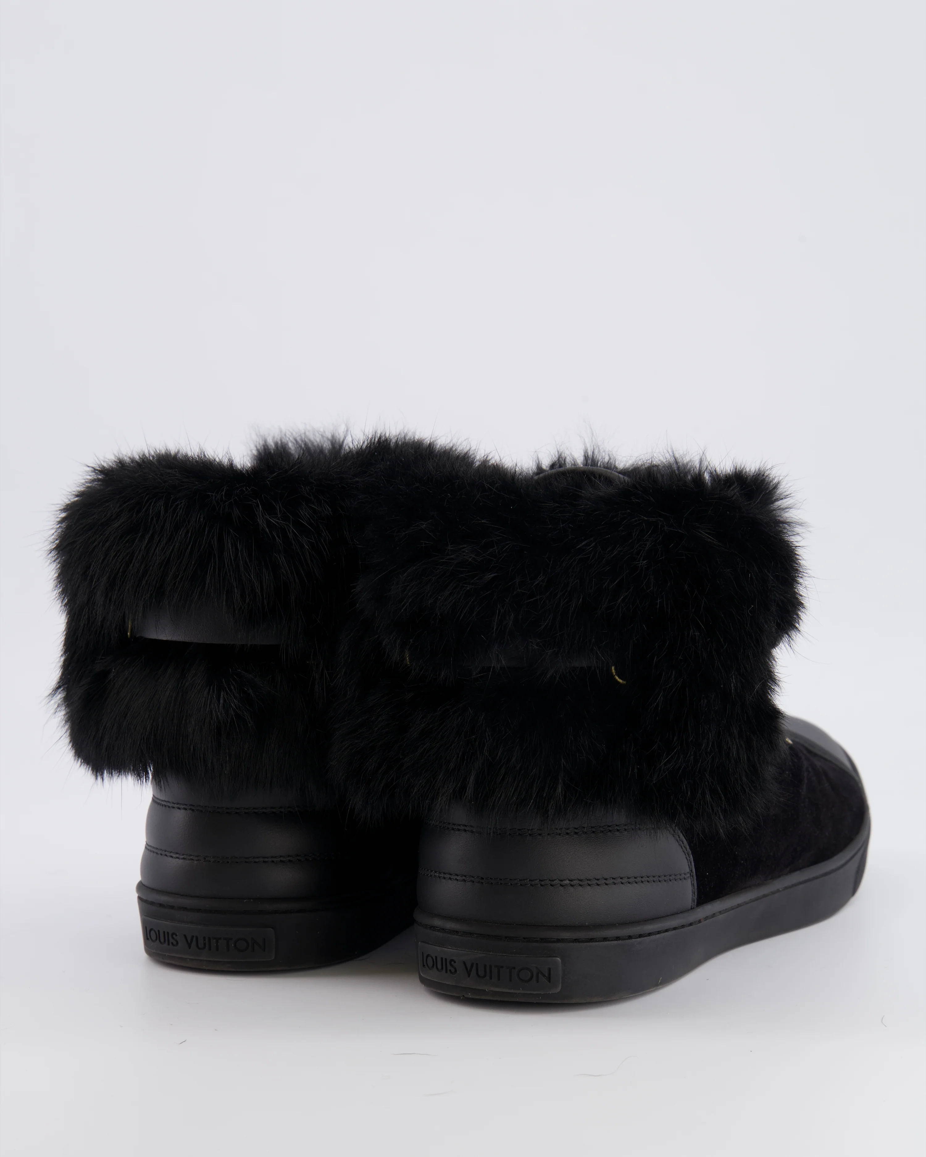 Louis Vuitton Black Suede Lace Up Sneakers with Fur Lining and Buckle Detail Size EU 38 - Image 3