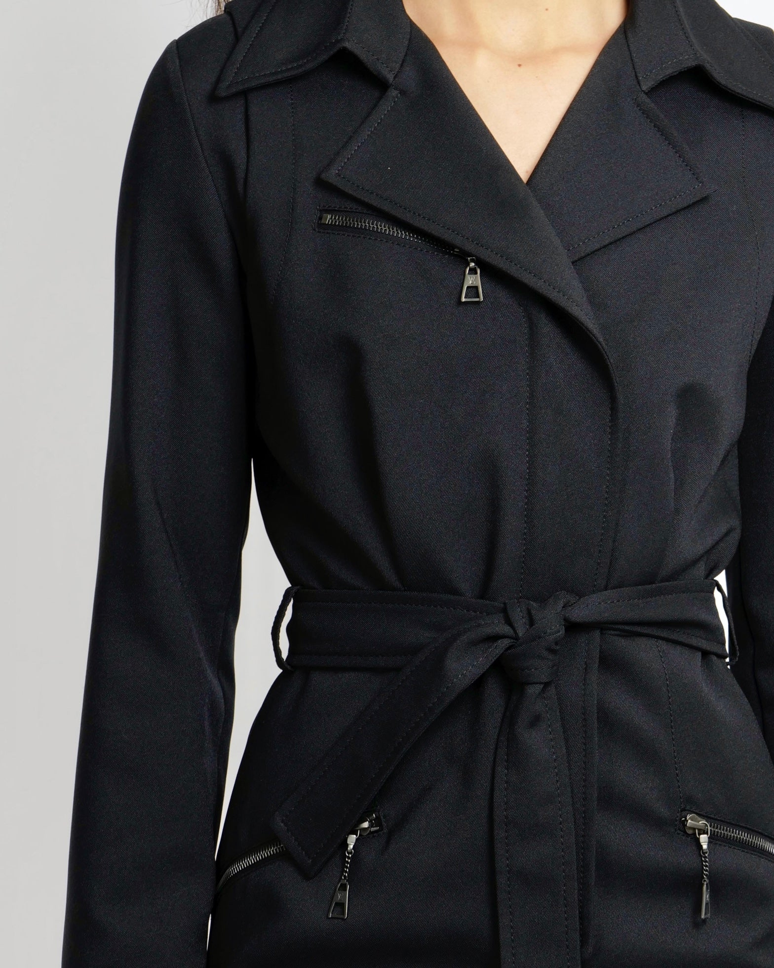 Louis Vuitton Black Trench Coat Dress with Belt and LV logo Zip Details Size FR 36 (UK 8) - Image 3