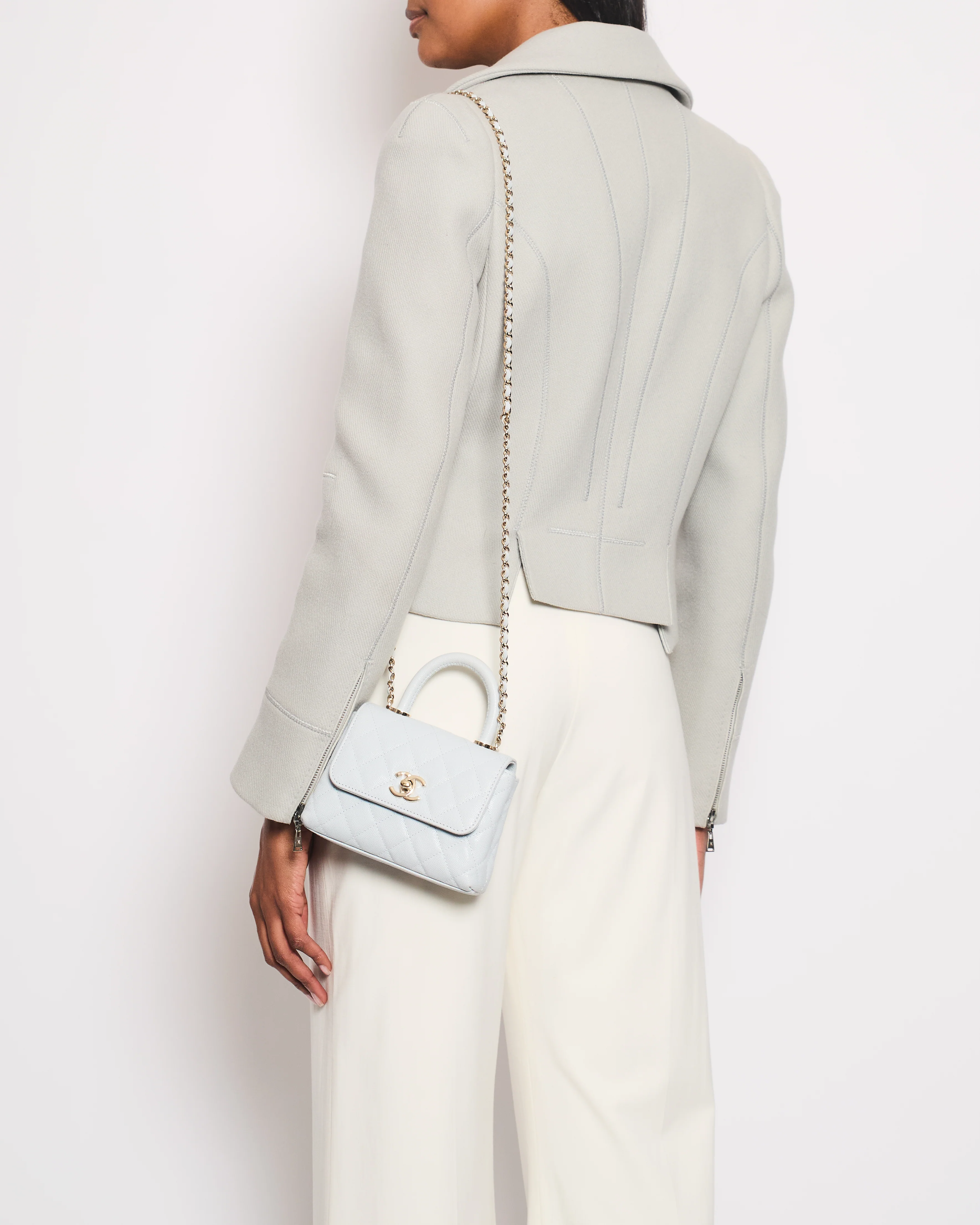 Louis Vuitton Blue Grey Long Sleeve Biker Jacket with Silver Zips Detail Size FR 40 (UK 12) - Image 3