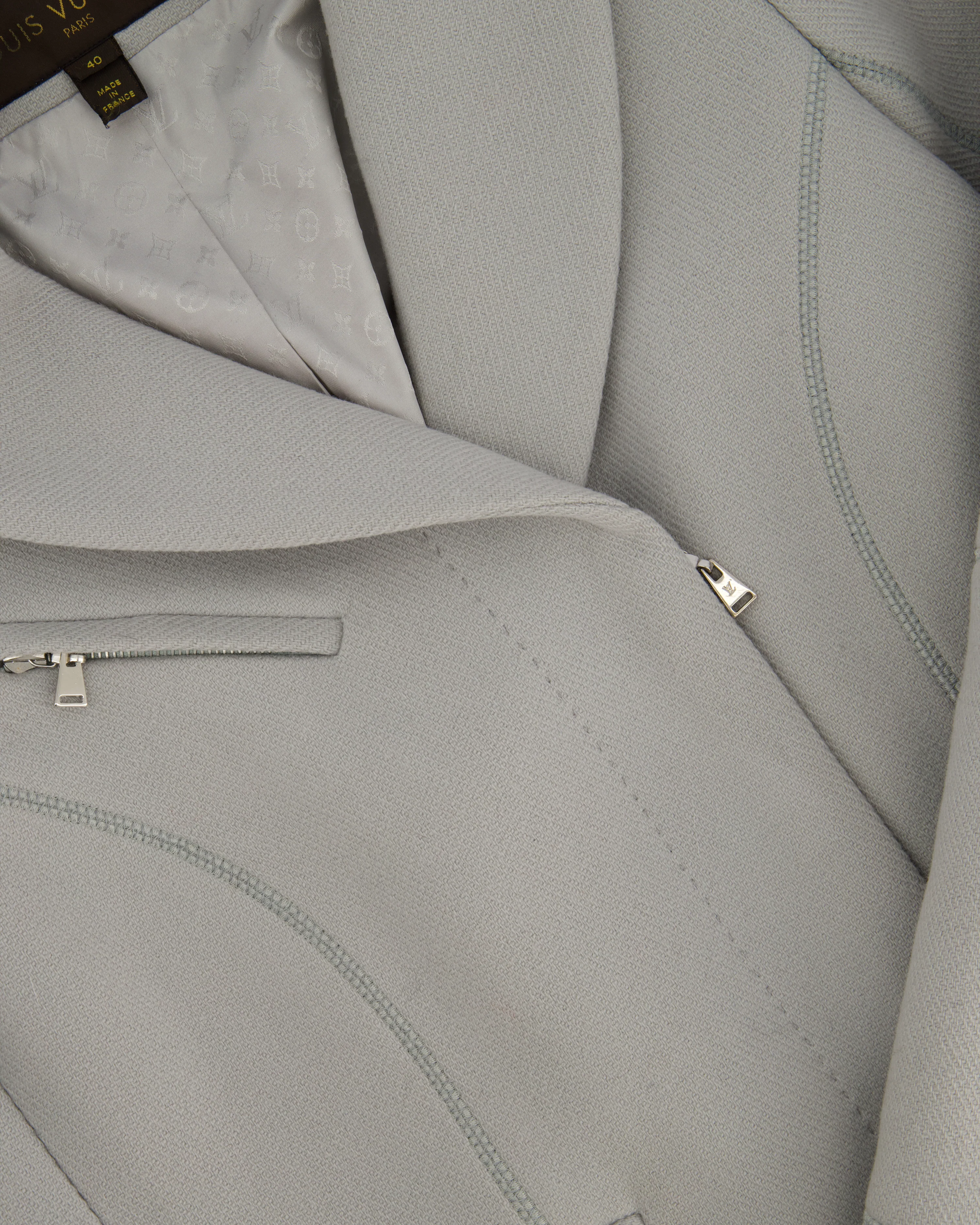 Louis Vuitton Blue Grey Long Sleeve Biker Jacket with Silver Zips Detail Size FR 40 (UK 12) - Image 6