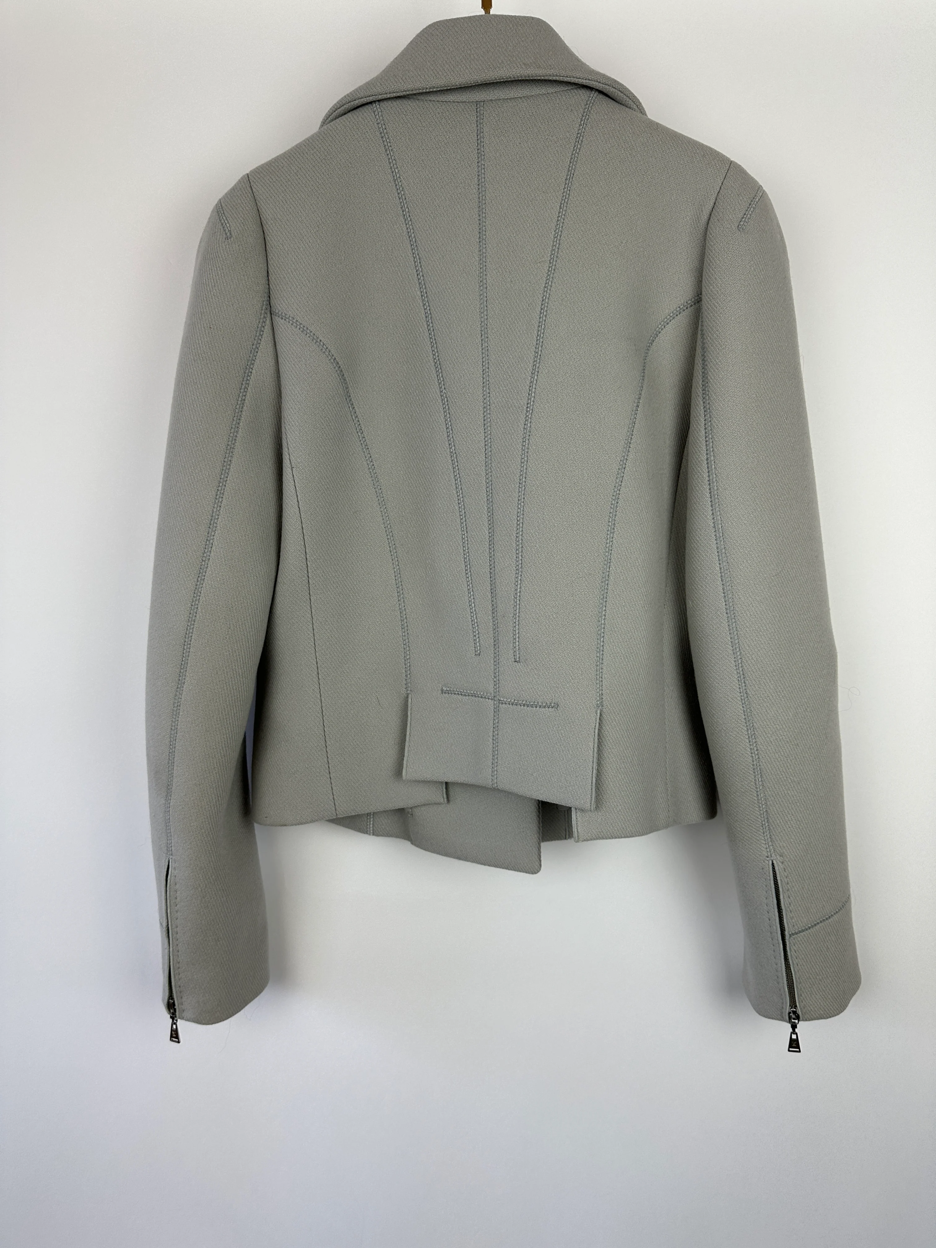 Louis Vuitton Blue Grey Long Sleeve Biker Jacket with Silver Zips Detail Size FR 40 (UK 12) - Image 9