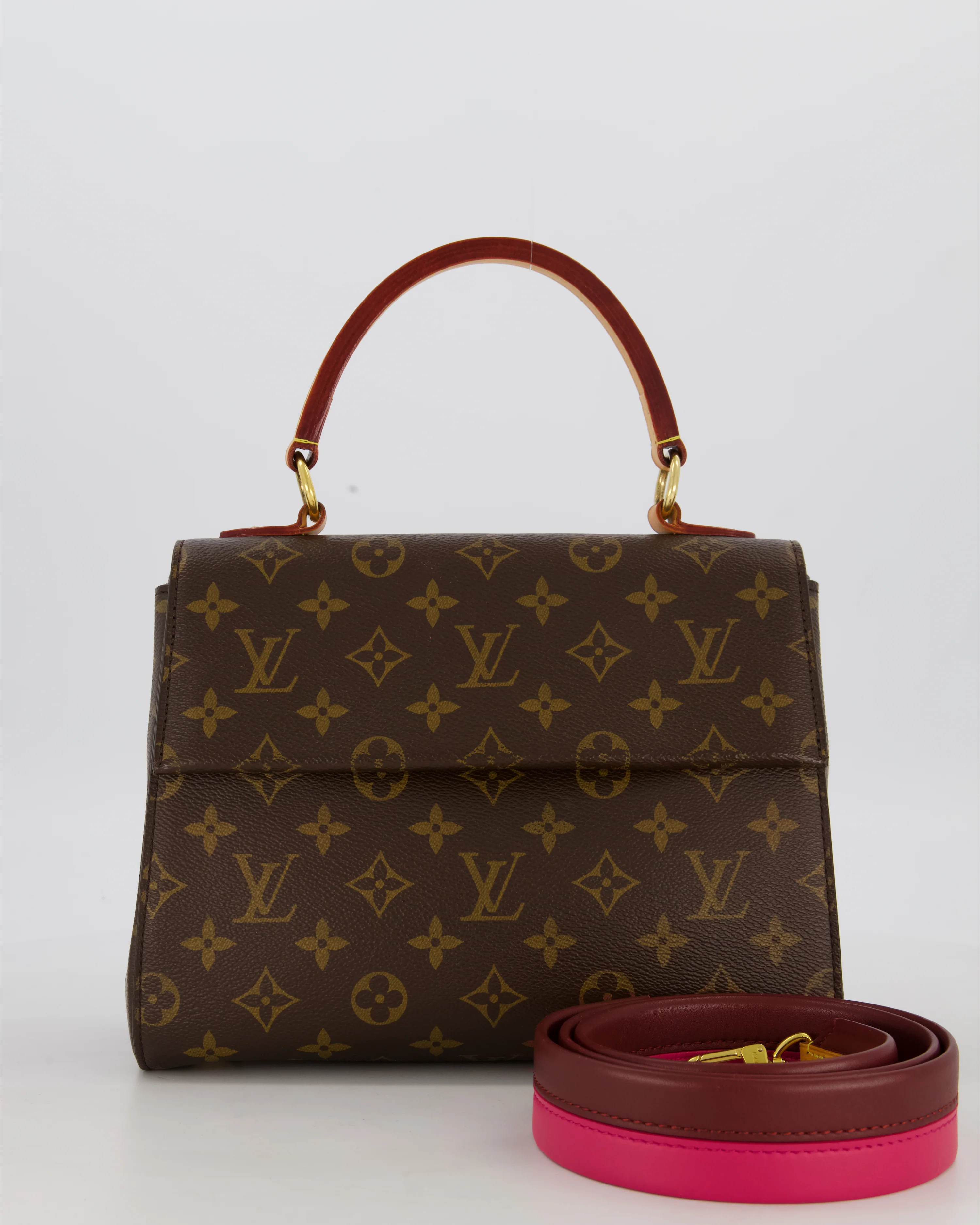 Louis Vuitton Brown Cluny BB Bag in Monogram Coated Canvas & Vacchetta Leather with Gold Hardware - Image 3