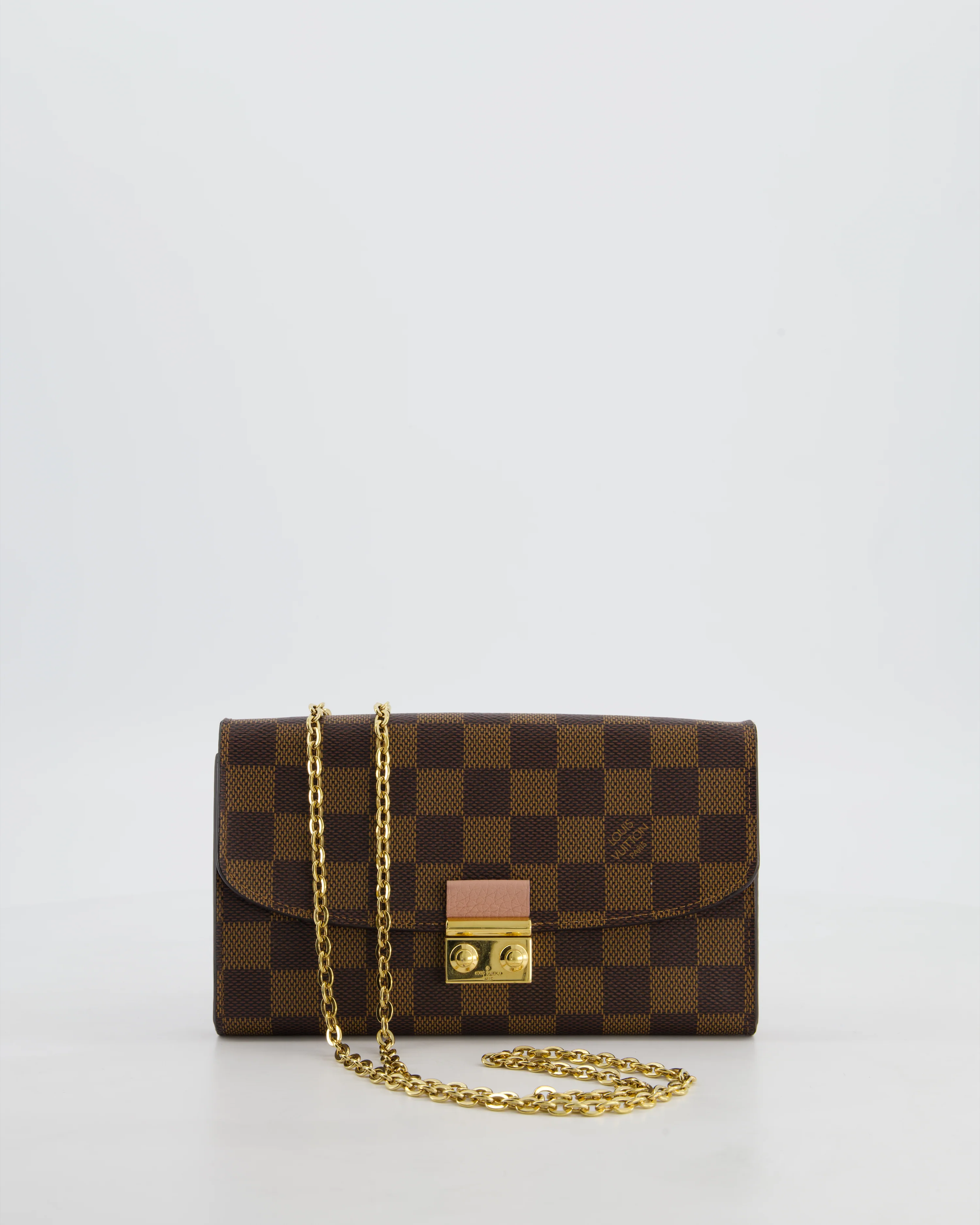 Louis Vuitton Brown Croisette Wallet on Chain in Damier Ebene Canvas with Gold Hardware