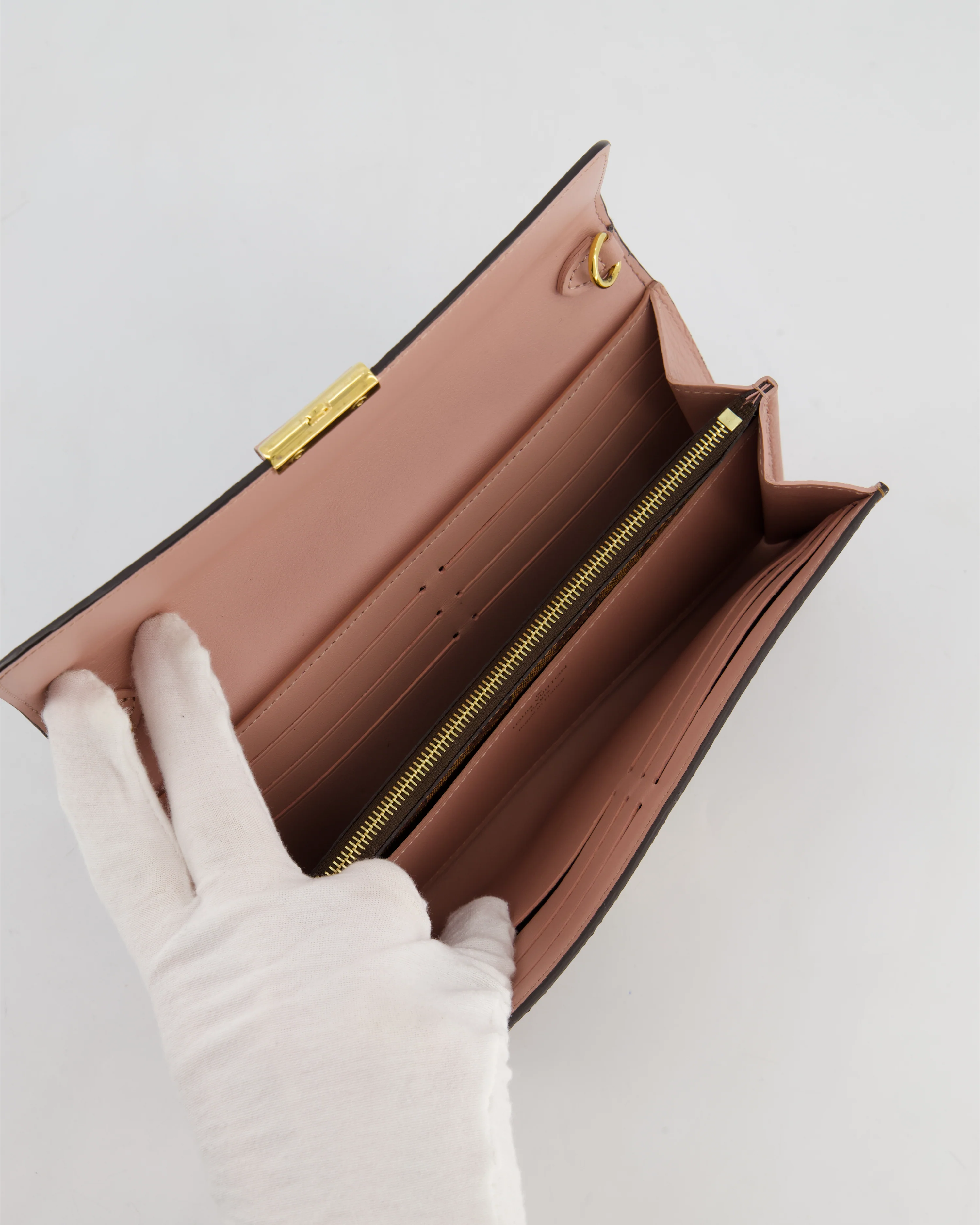 Louis Vuitton Brown Croisette Wallet on Chain in Damier Ebene Canvas with Gold Hardware - Image 15