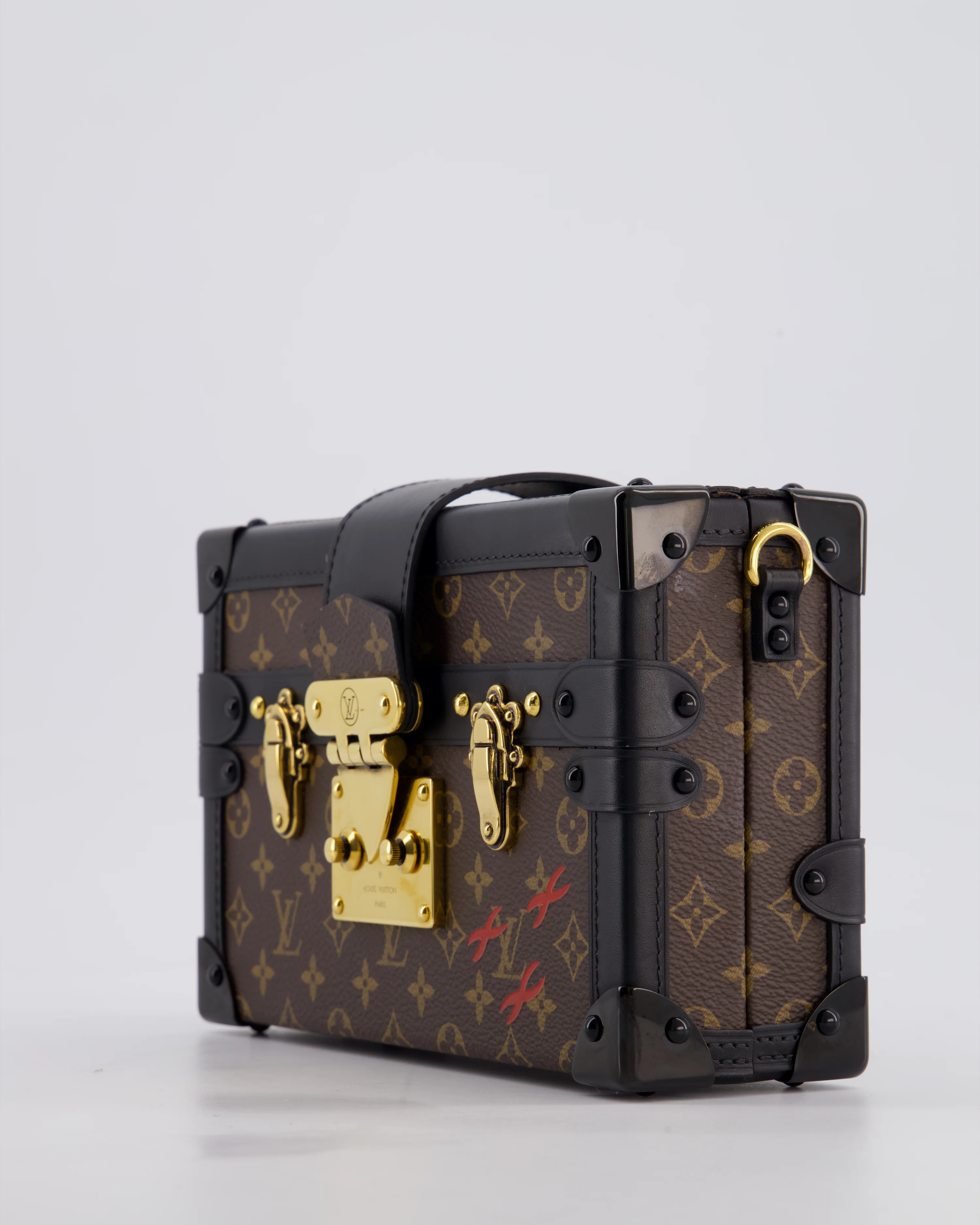 Louis Vuitton Brown Petite Malle Bag in Monogram Canvas & Black Calfskin Leather with Gold Hardware - Image 12
