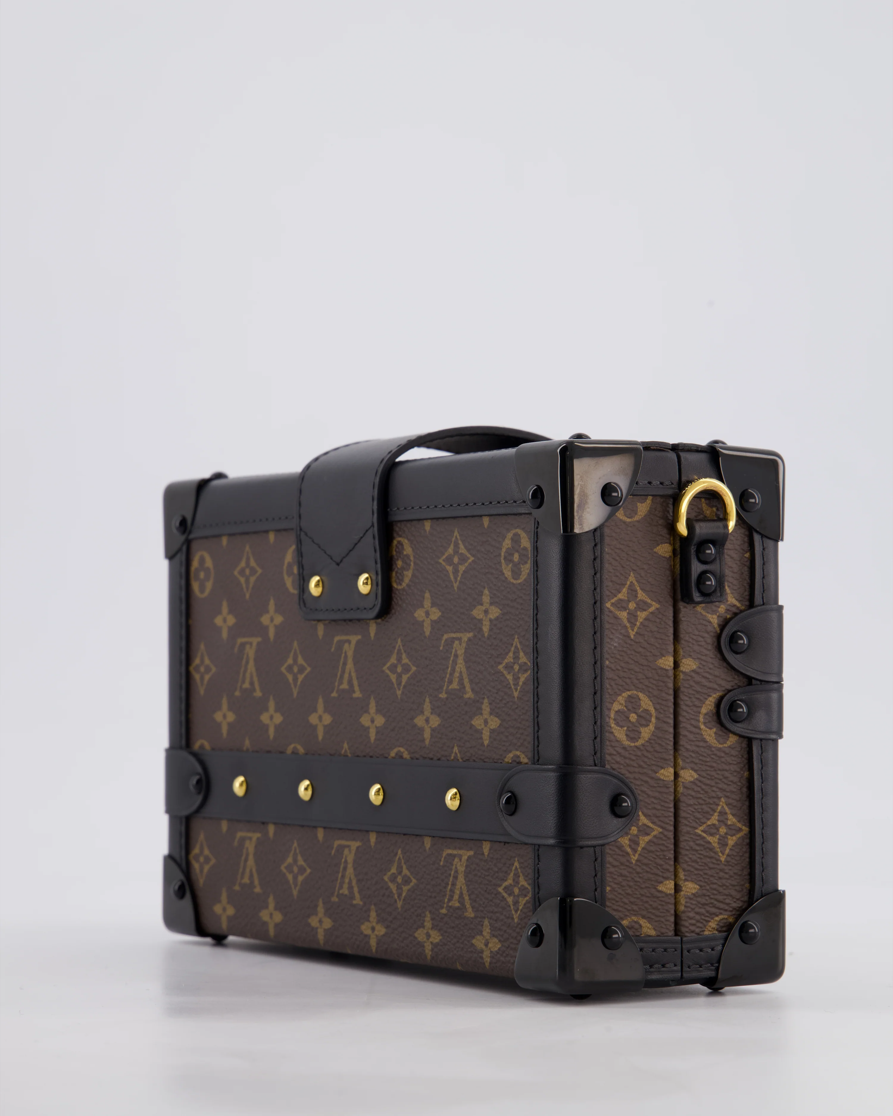 Louis Vuitton Brown Petite Malle Bag in Monogram Canvas & Black Calfskin Leather with Gold Hardware - Image 13
