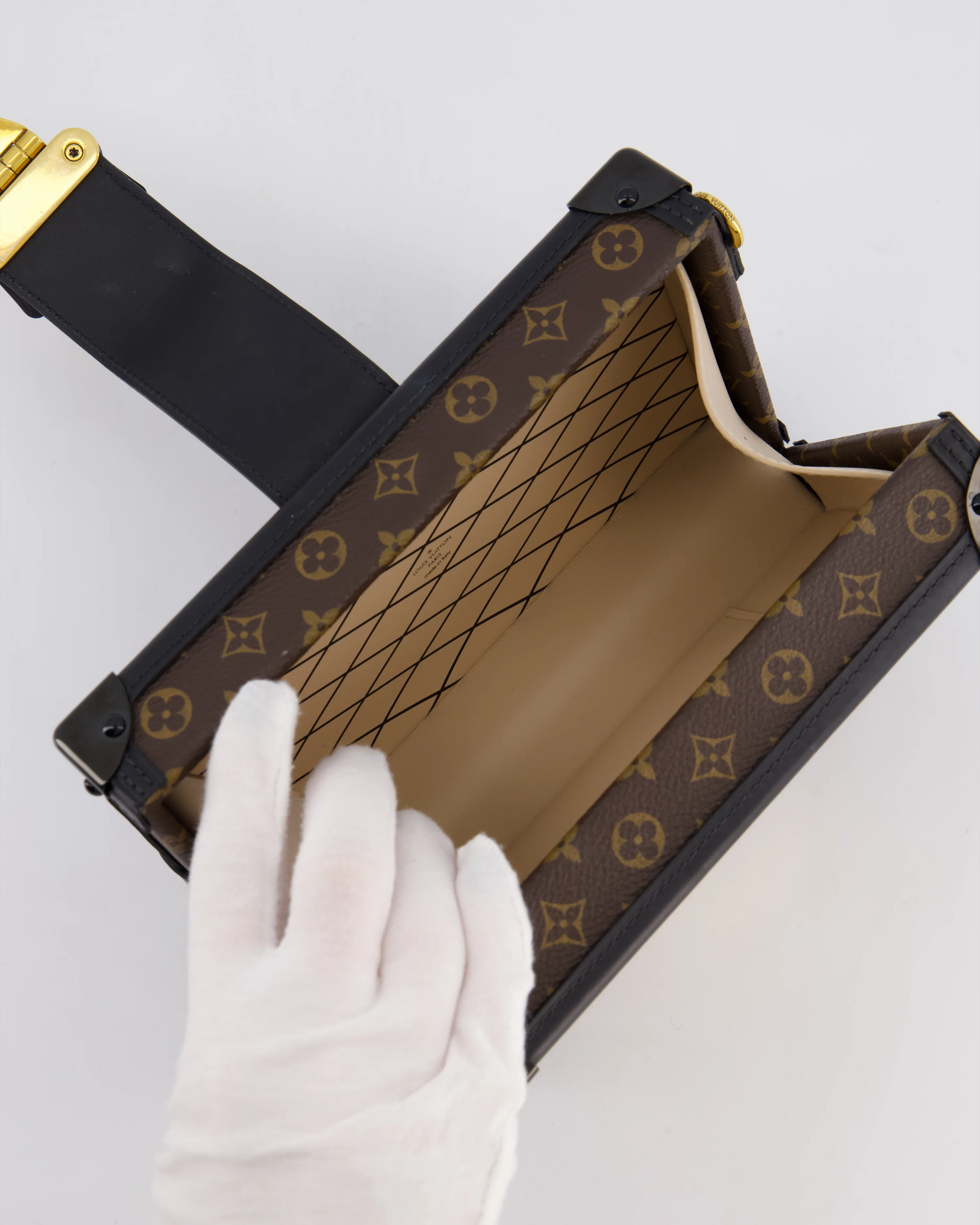Louis Vuitton Brown Petite Malle Bag in Monogram Canvas & Black Calfskin Leather with Gold Hardware - Image 17