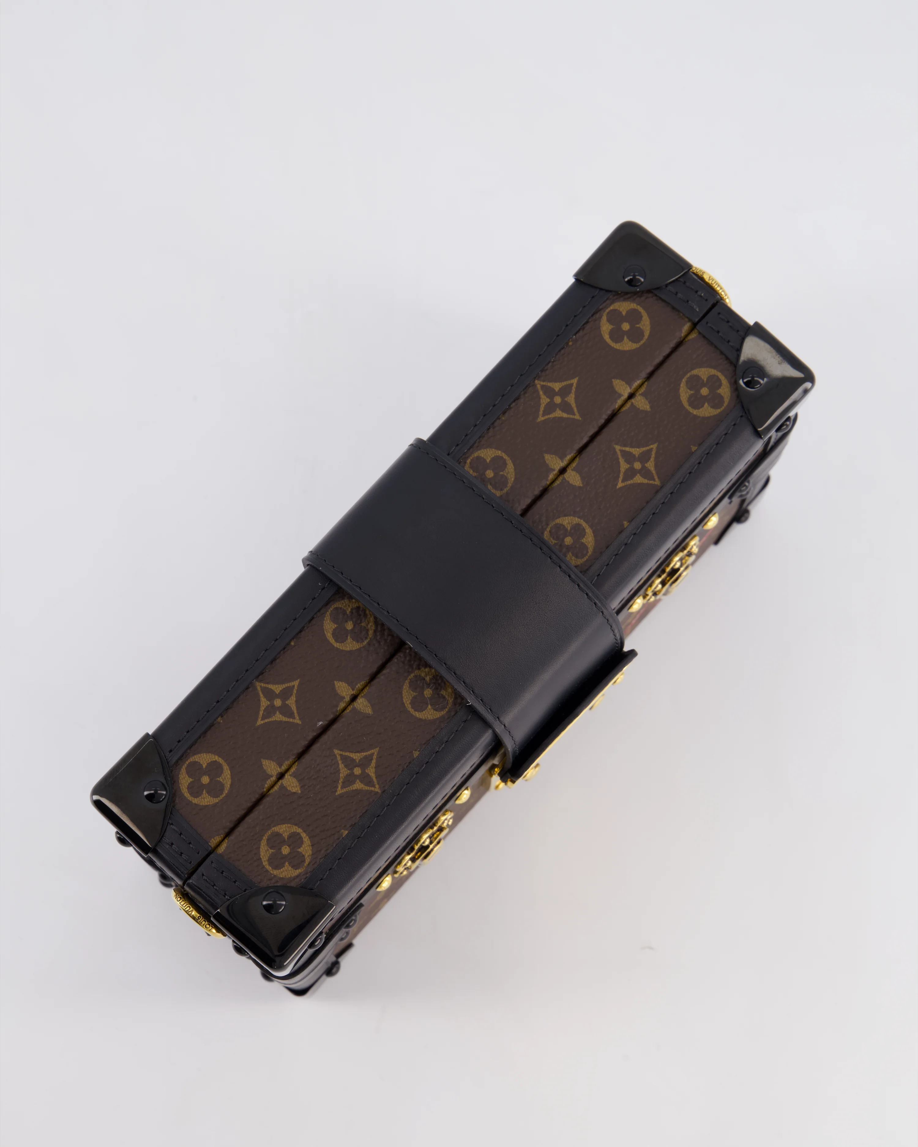 Louis Vuitton Brown Petite Malle Bag in Monogram Canvas & Black Calfskin Leather with Gold Hardware - Image 18