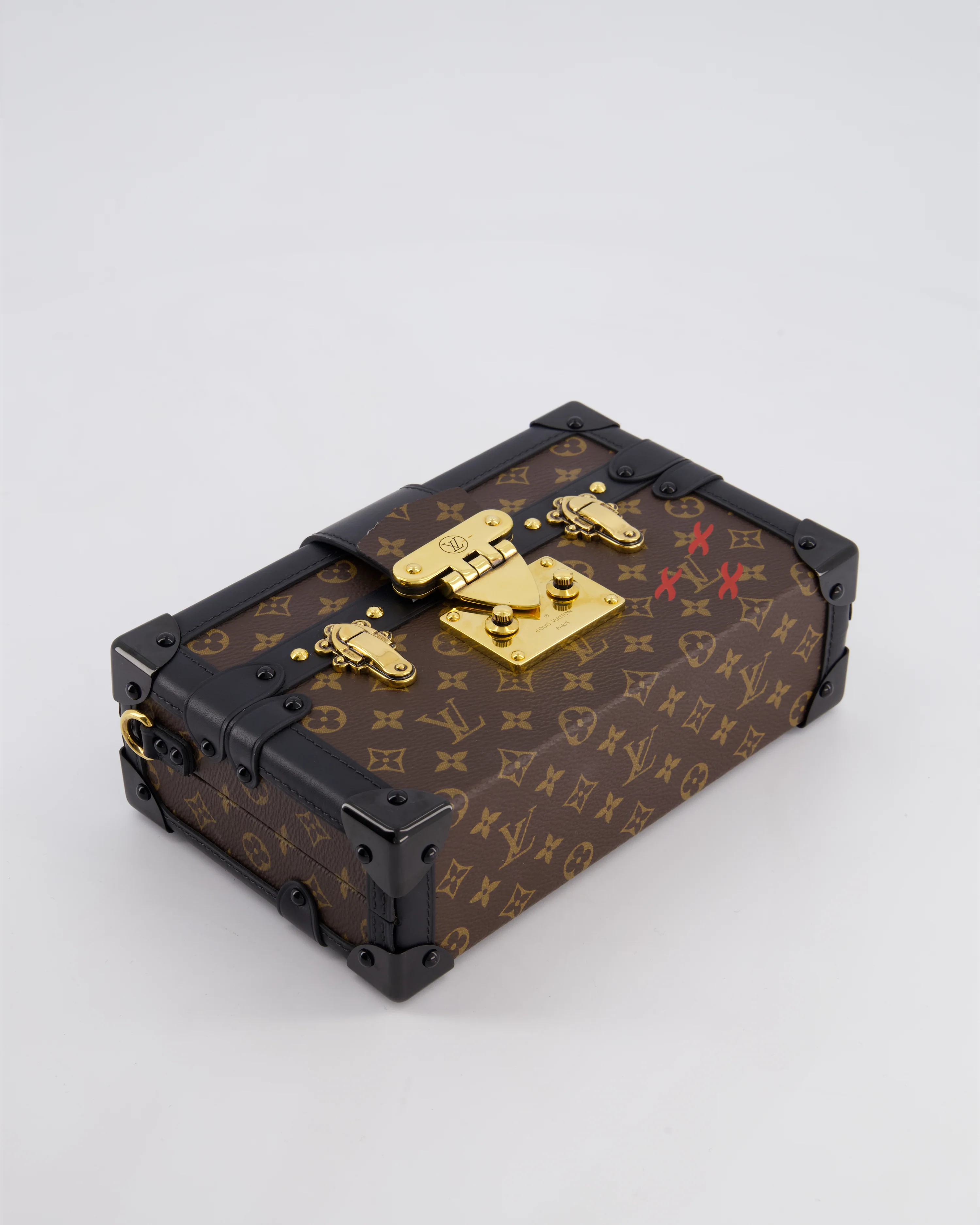 Louis Vuitton Brown Petite Malle Bag in Monogram Canvas & Black Calfskin Leather with Gold Hardware - Image 19