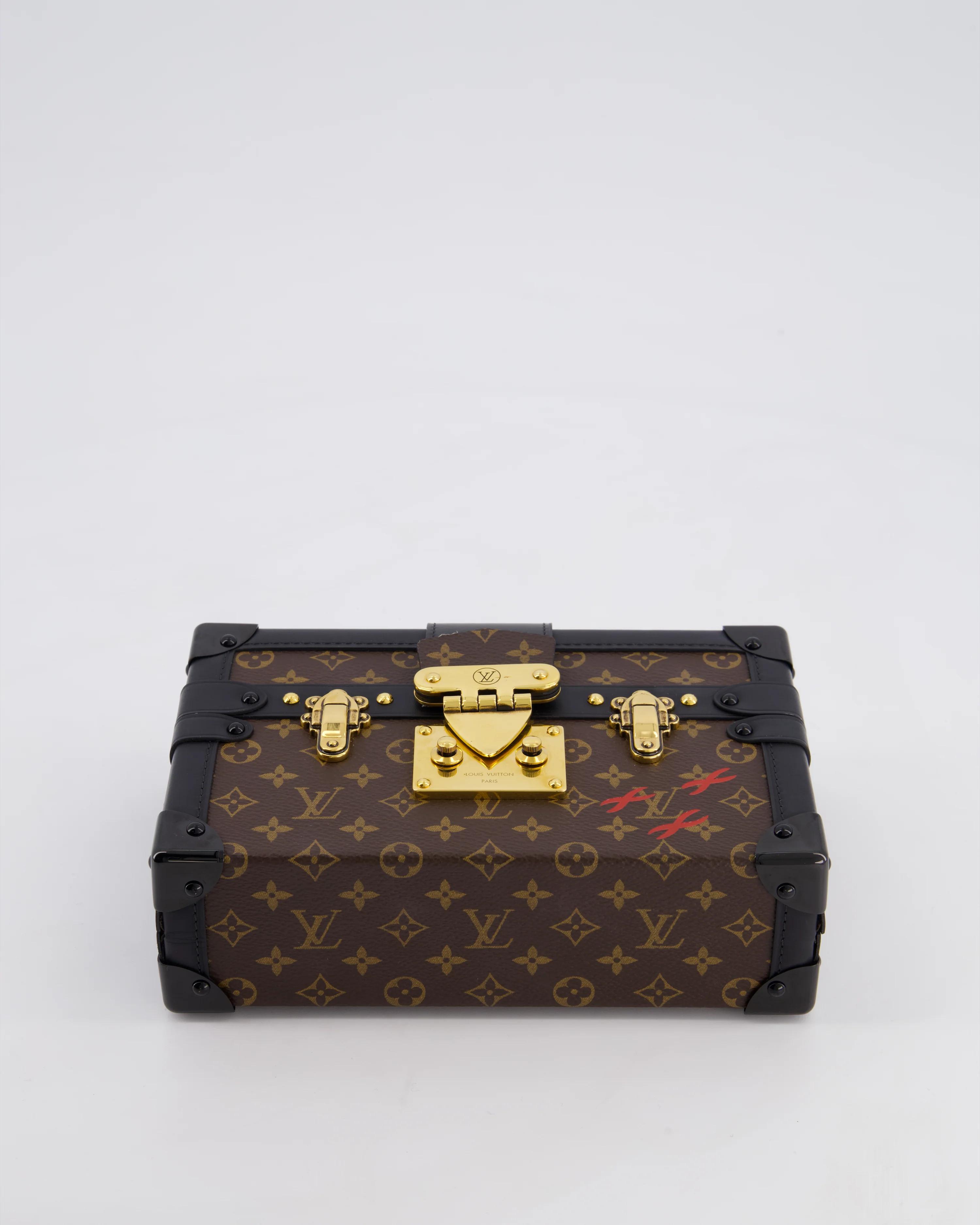 Louis Vuitton Brown Petite Malle Bag in Monogram Canvas & Black Calfskin Leather with Gold Hardware - Image 20