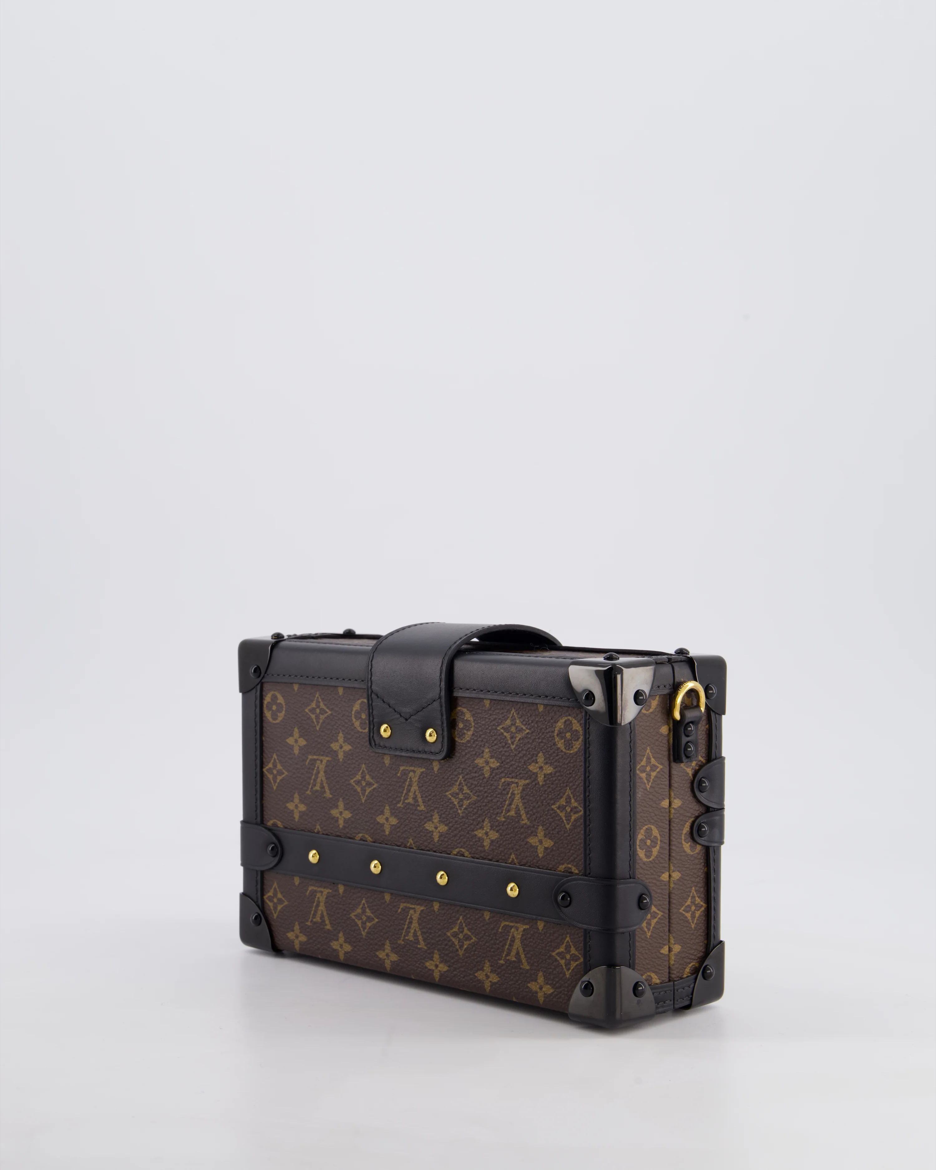 Louis Vuitton Brown Petite Malle Bag in Monogram Canvas & Black Calfskin Leather with Gold Hardware - Image 6